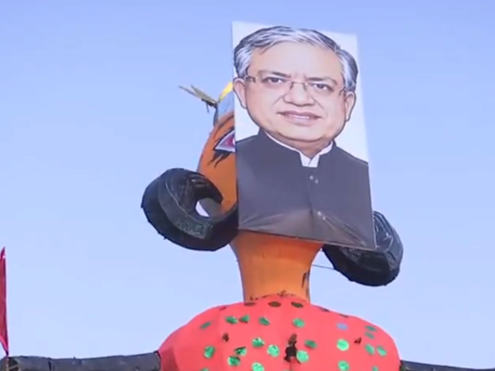 Ravan effigy bearing a cut-out of the CEC’s face (Photo/ANI)