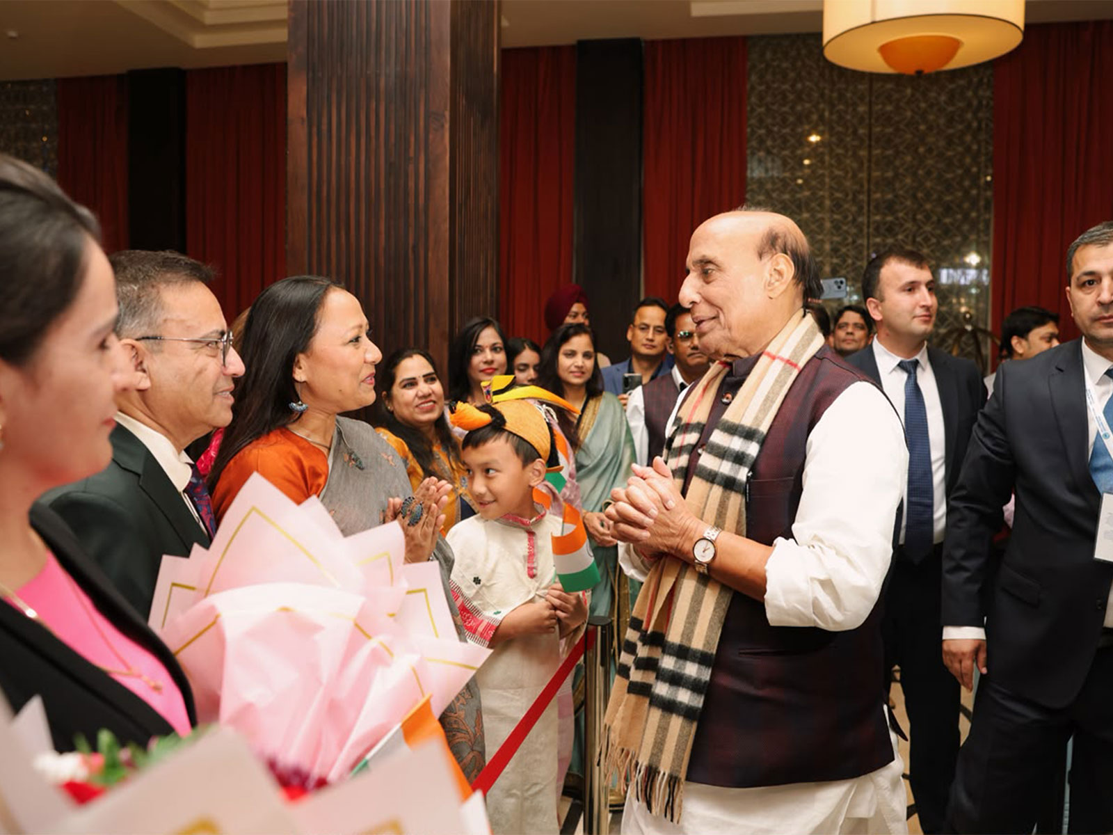 Tajik nationals express their love for Hindi and Indian culture during Defence Minister Rajnath Singh’s visit to Dushanbe, Tajikistan (Photo/ANI)