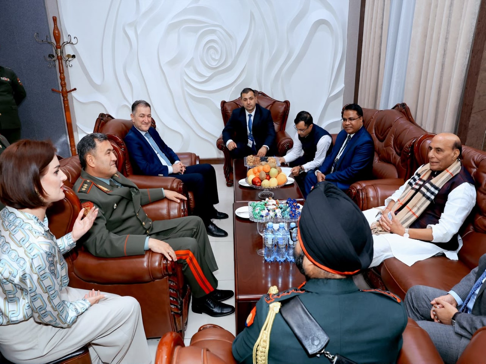 Defence Minister Rajnath Singh meets his Tajik counterpart Emomali Sobirzoda in Dushanbe (Photo/ANI)