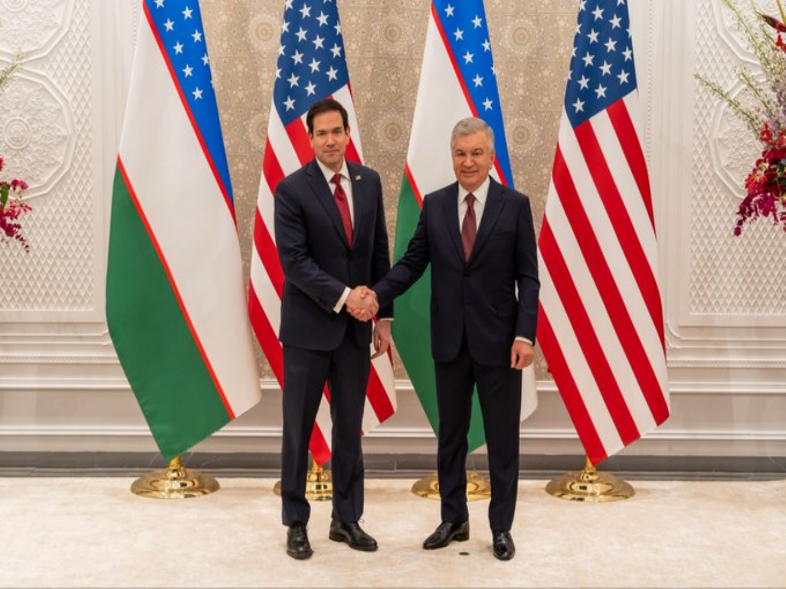 US Secretary of State Marco Rubio and Uzbek President Shavkat Mirziyoyev (Photo/X/@USAmbIndia)