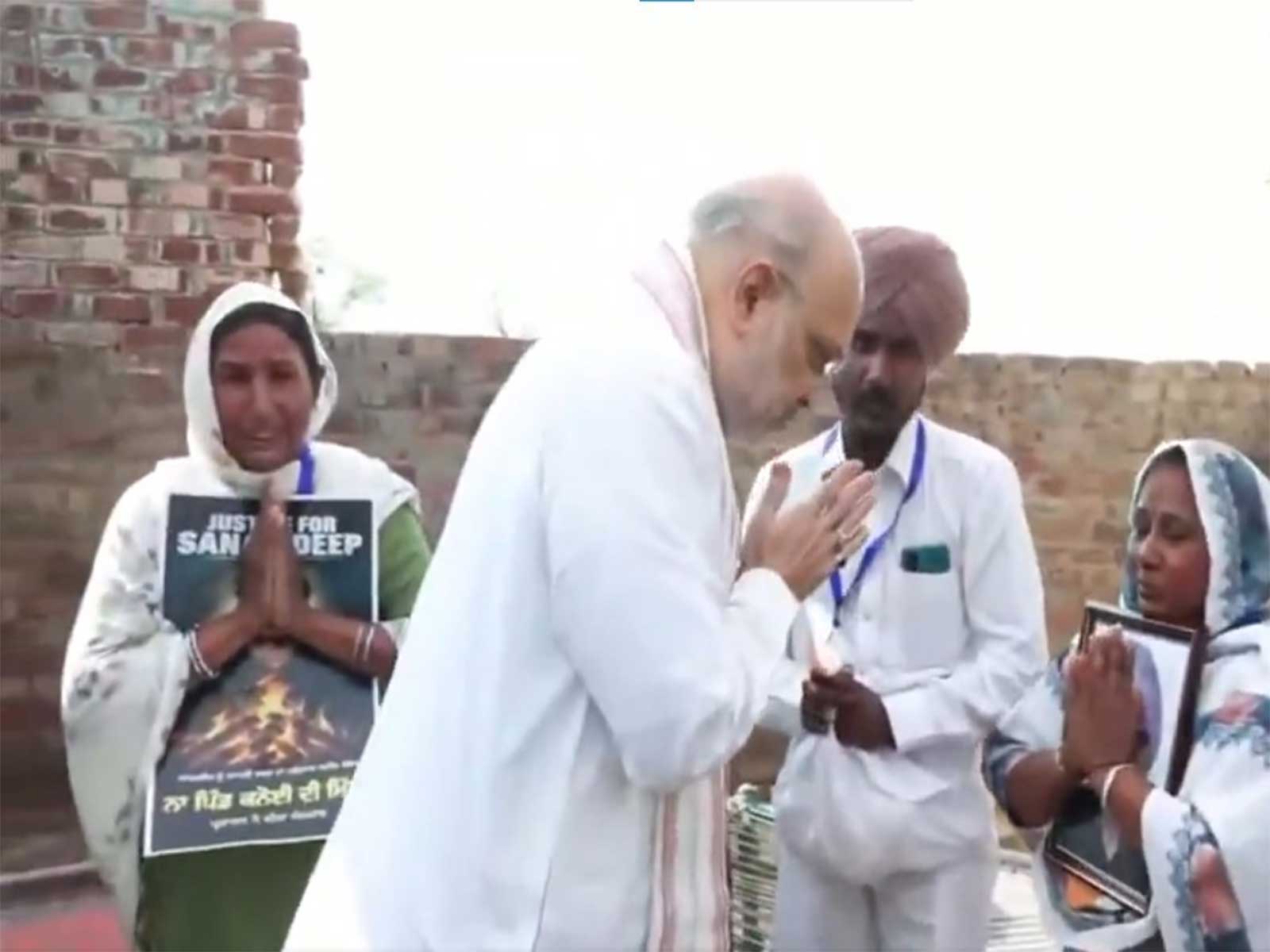 Union Home Minister Amit Shah visits the residence of Gulzar Singh, who died by suicide on September 8, 2026 (Photo/ANI)