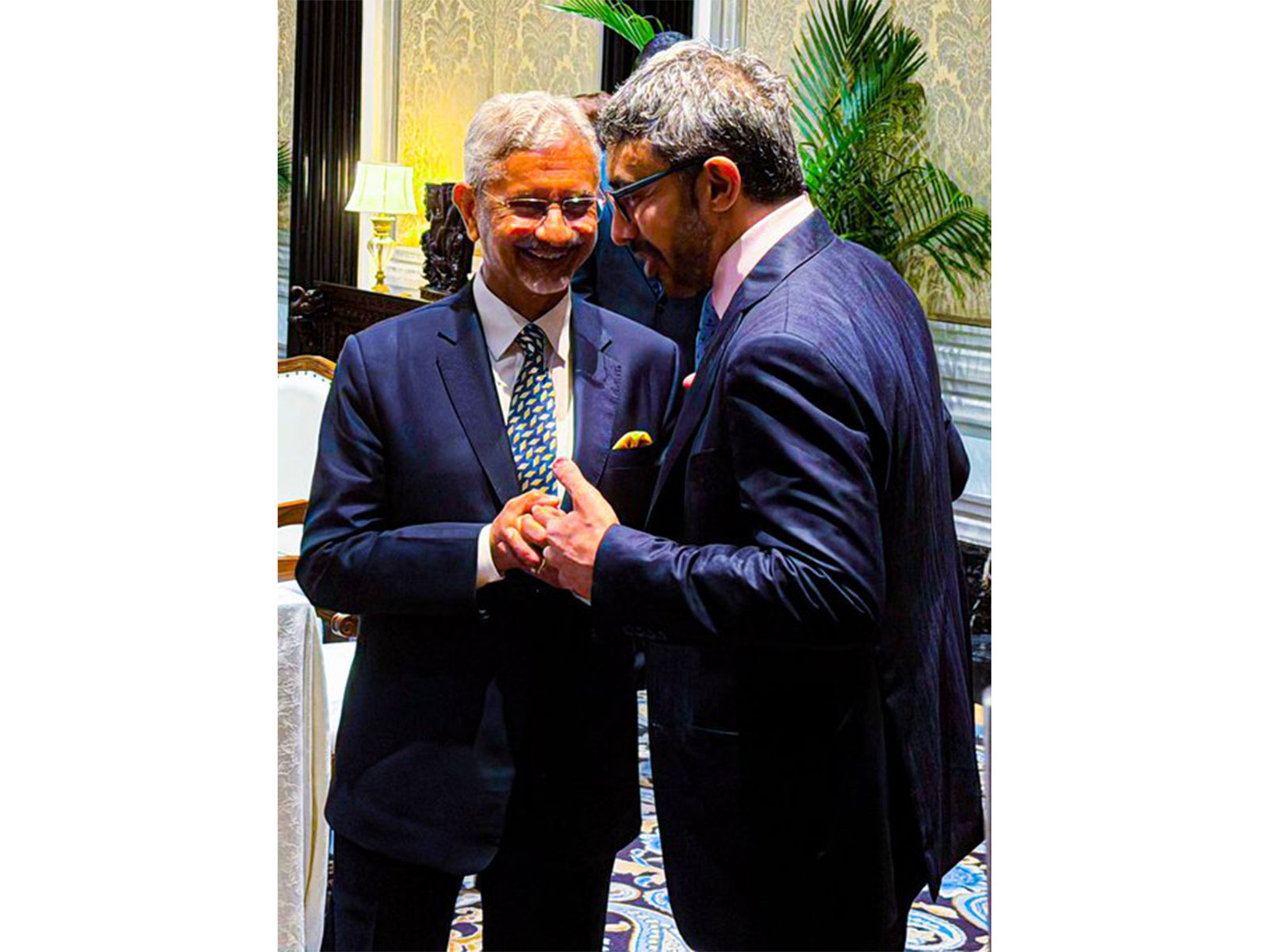 External Affairs Minister S. Jaishankar interacting with UAE Foreign Minister Sheikh Abdullah bin Zayed Al Nahyan during their meeting in Mumbai (Photo: X/@DrSJaishankar)