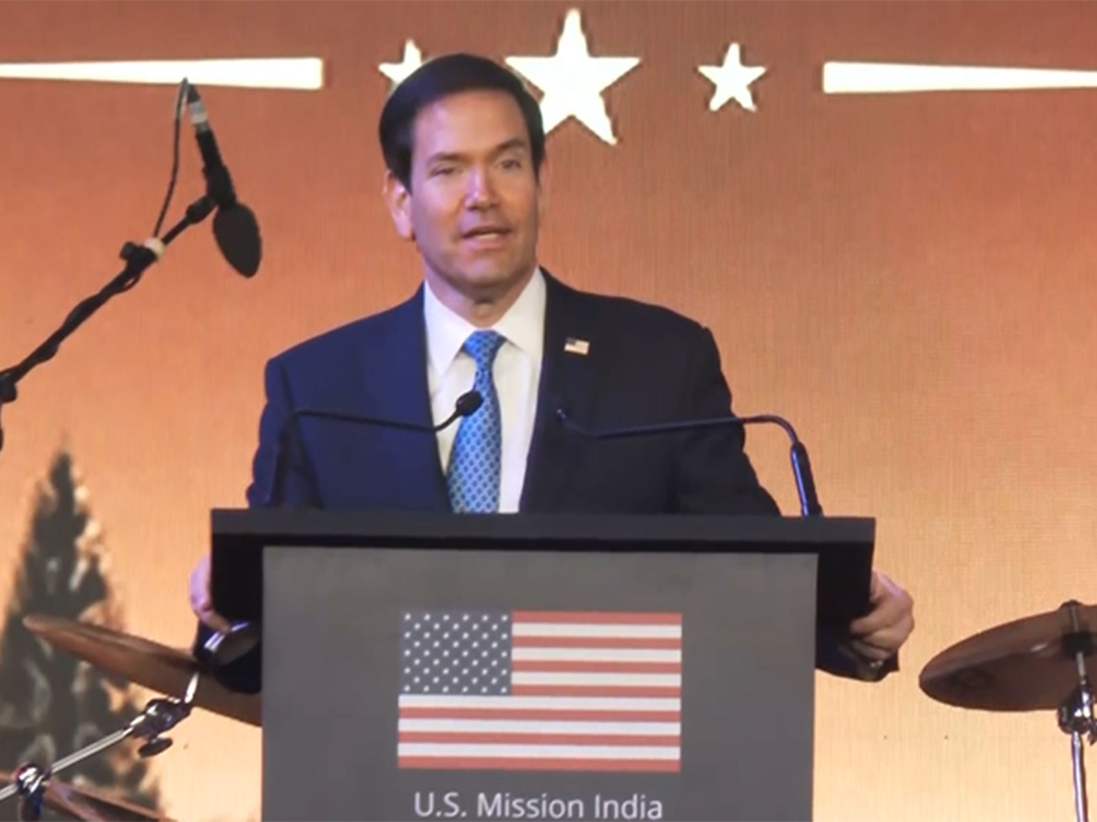 US Secretary of State Marco Rubio speaking at the Freedom 250 reception at the Jio World Convention Centre in Mumbai (Photo/ANI)