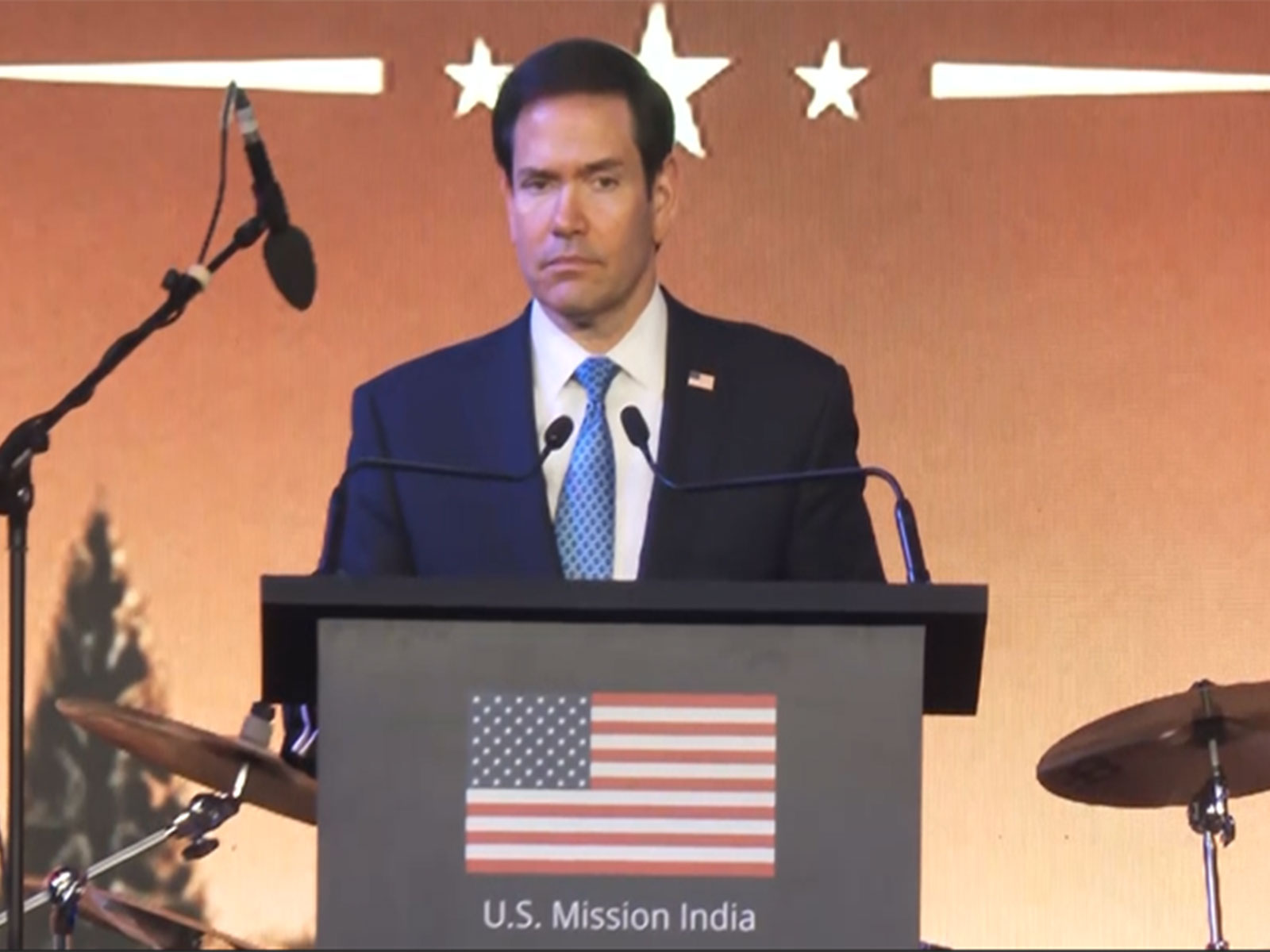 US Secretary of State Marco Rubio speaking at the Freedom 250 reception at the Jio World Convention Centre in Mumbai (Photo/ANI)