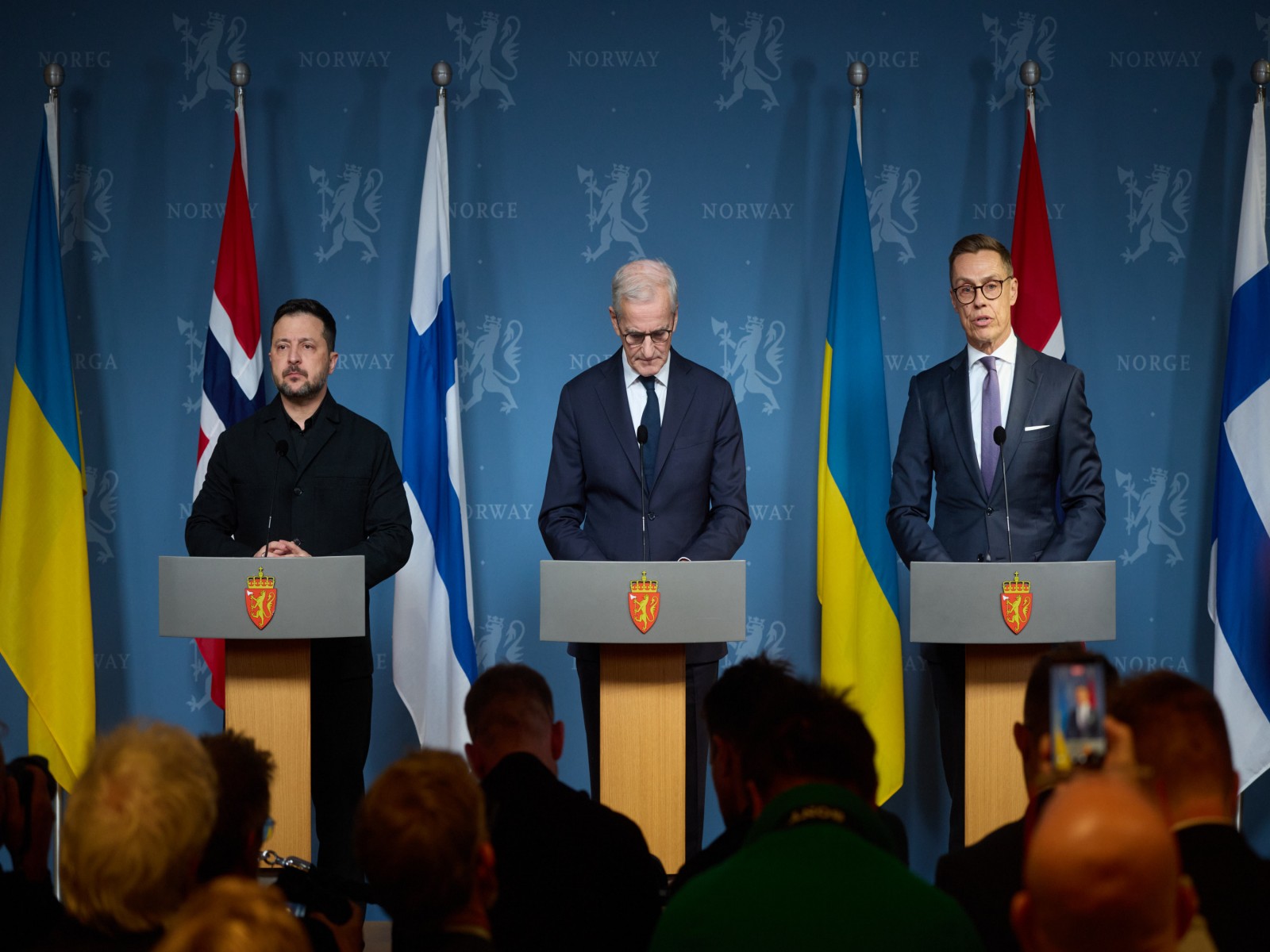 Ukrainian President Volodymyr Zelenskyy addresses joint press conference with Norwegian Prime Minister Jonas Gahr Støre and Finnish President Alexander Stubb (Photo/X/@ZelenskyyUa)