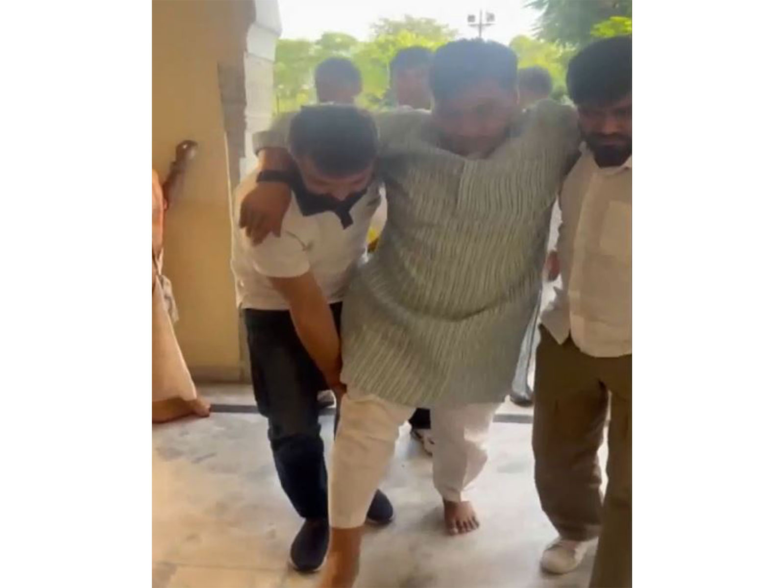 Rajasthan Congress Chief Govind Singh Dotasr sustaining a leg injury during a protest inside the Jaipur Police Commissionerate (Photo/ANI)