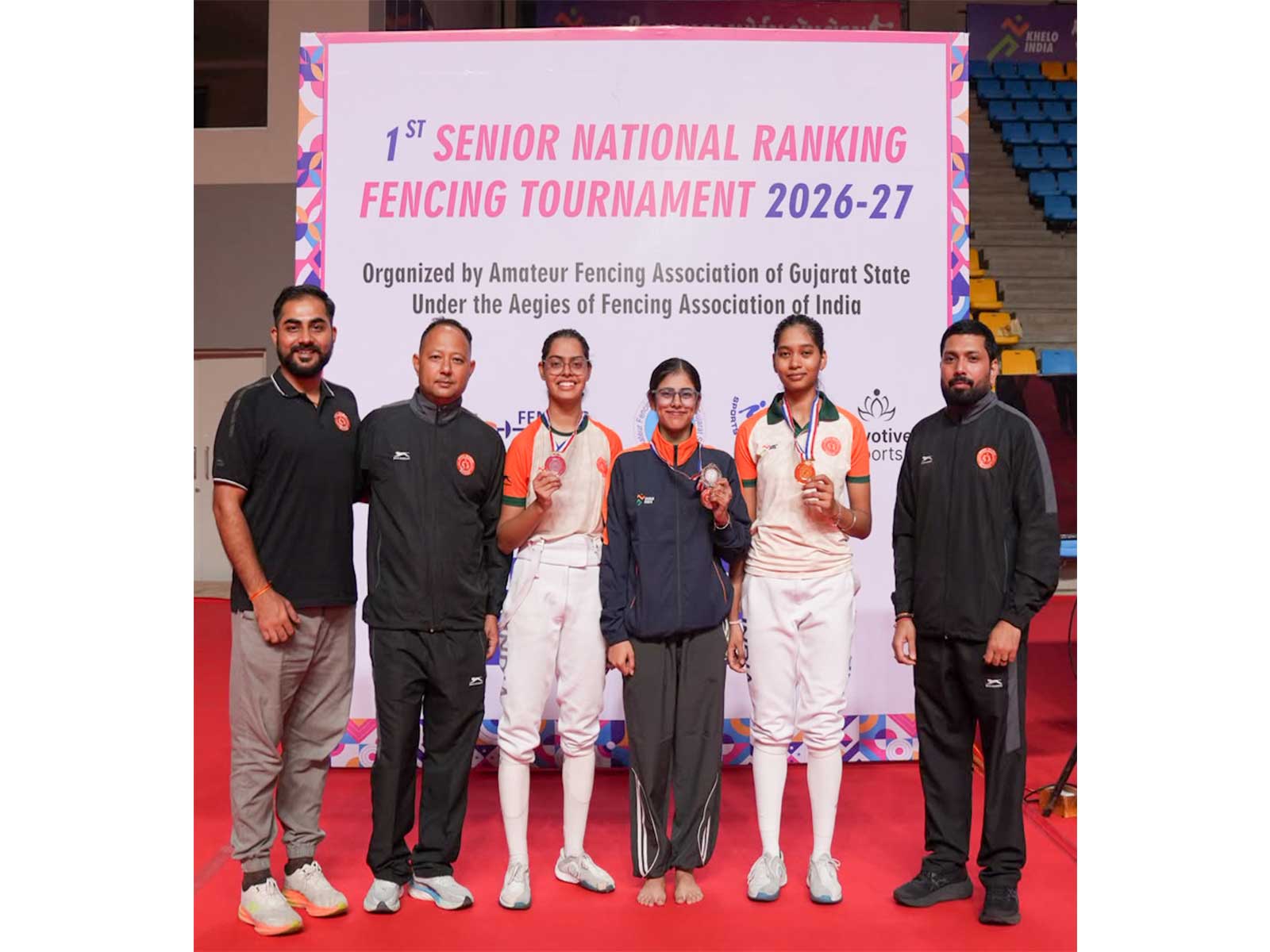 Dippanshi Netam, Jasmine and Kanupriya secured gold, silver and bronze respectively in Women's Foil. (Photo: VBF)