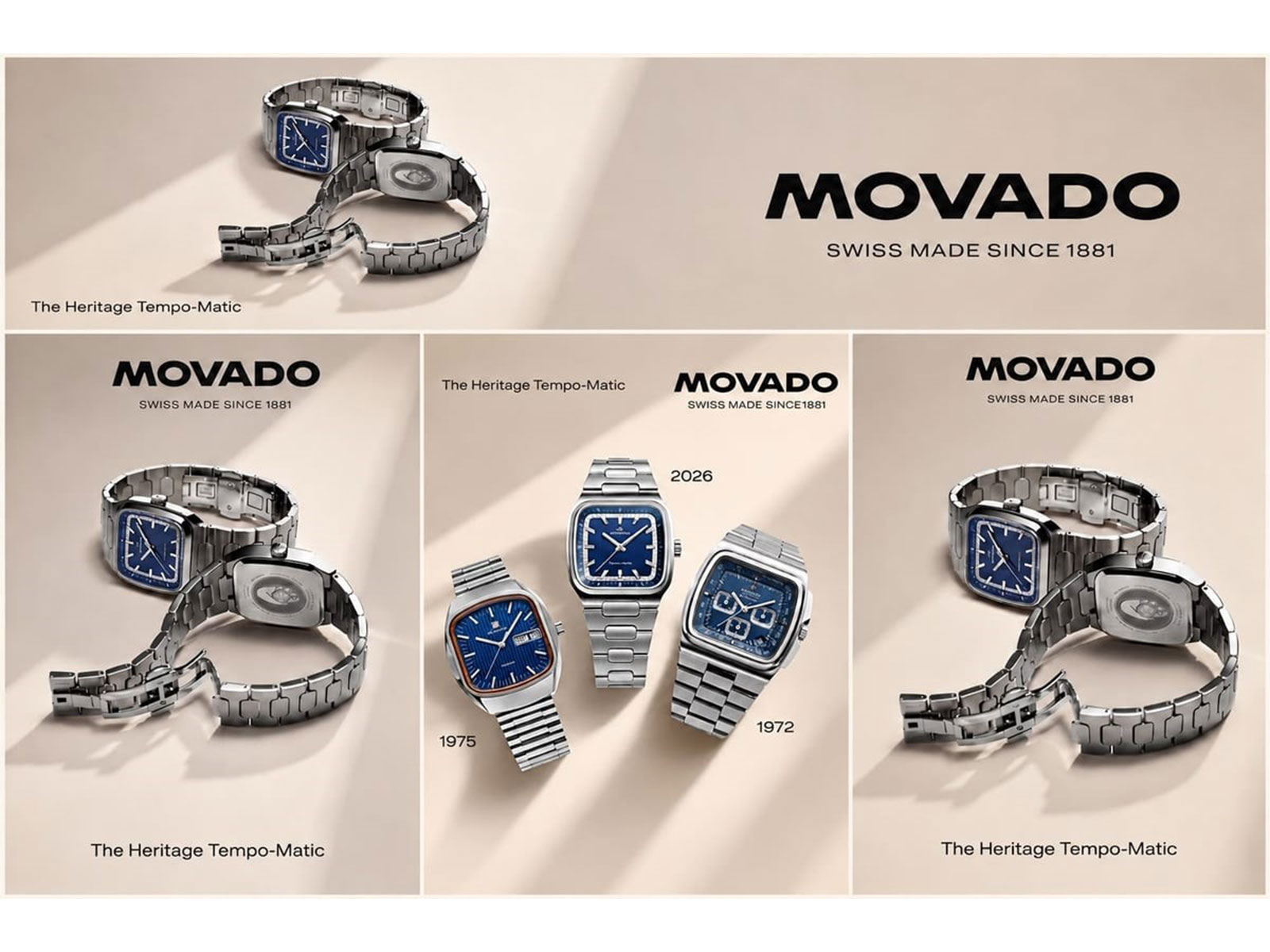 The collection revives the distinctive TV-shaped case inspired by the brand’s 1970s design archives, combining archival aesthetics with Swiss automatic watchmaking.