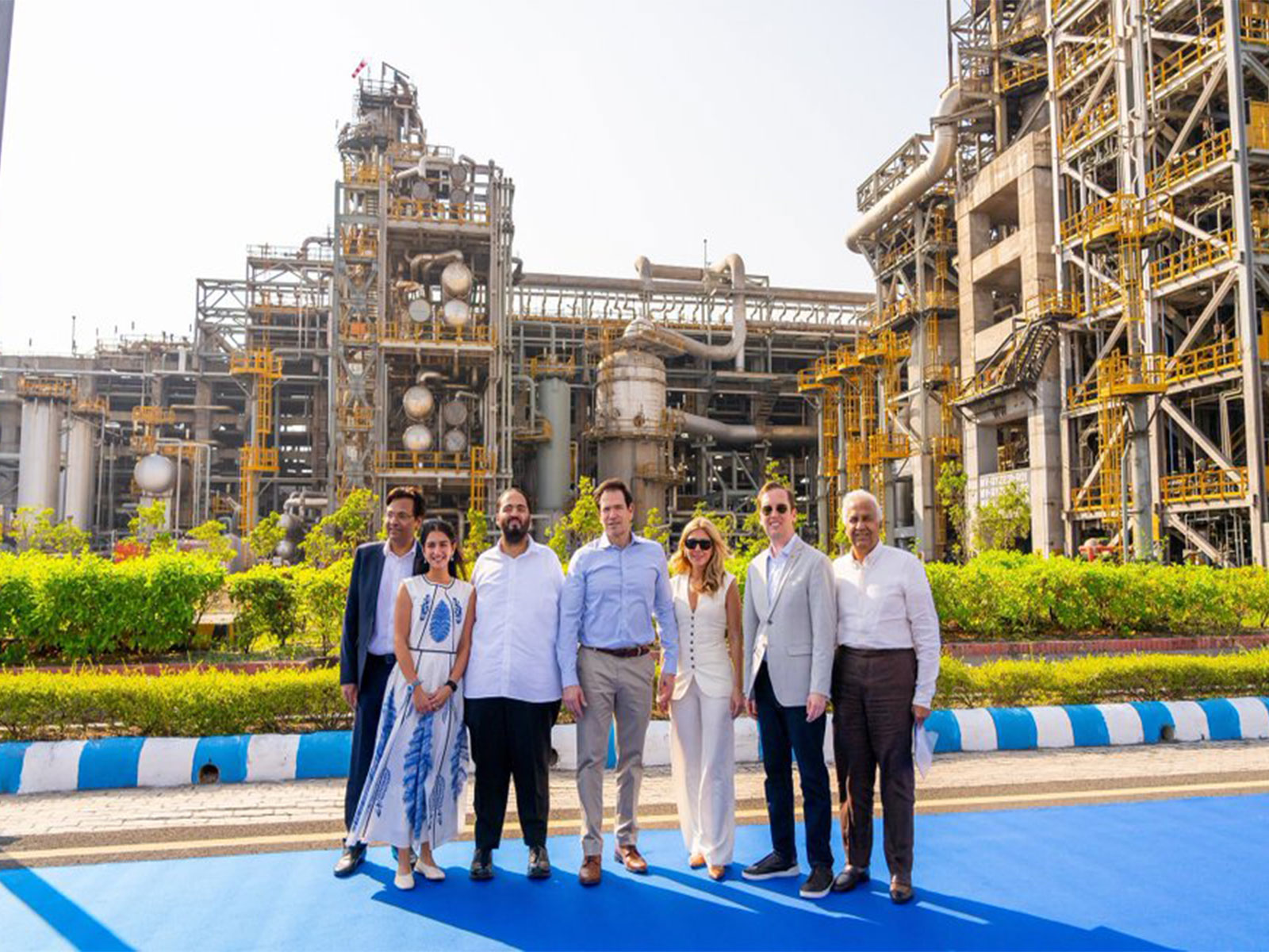 US Secretary of State Marco Rubio and US Ambassador to India Sergio Gor pose for a photograph during their visit to Reliance Industries' Jamnagar facilities in Gujarat. (Photo: X/@USAmbIndia)
