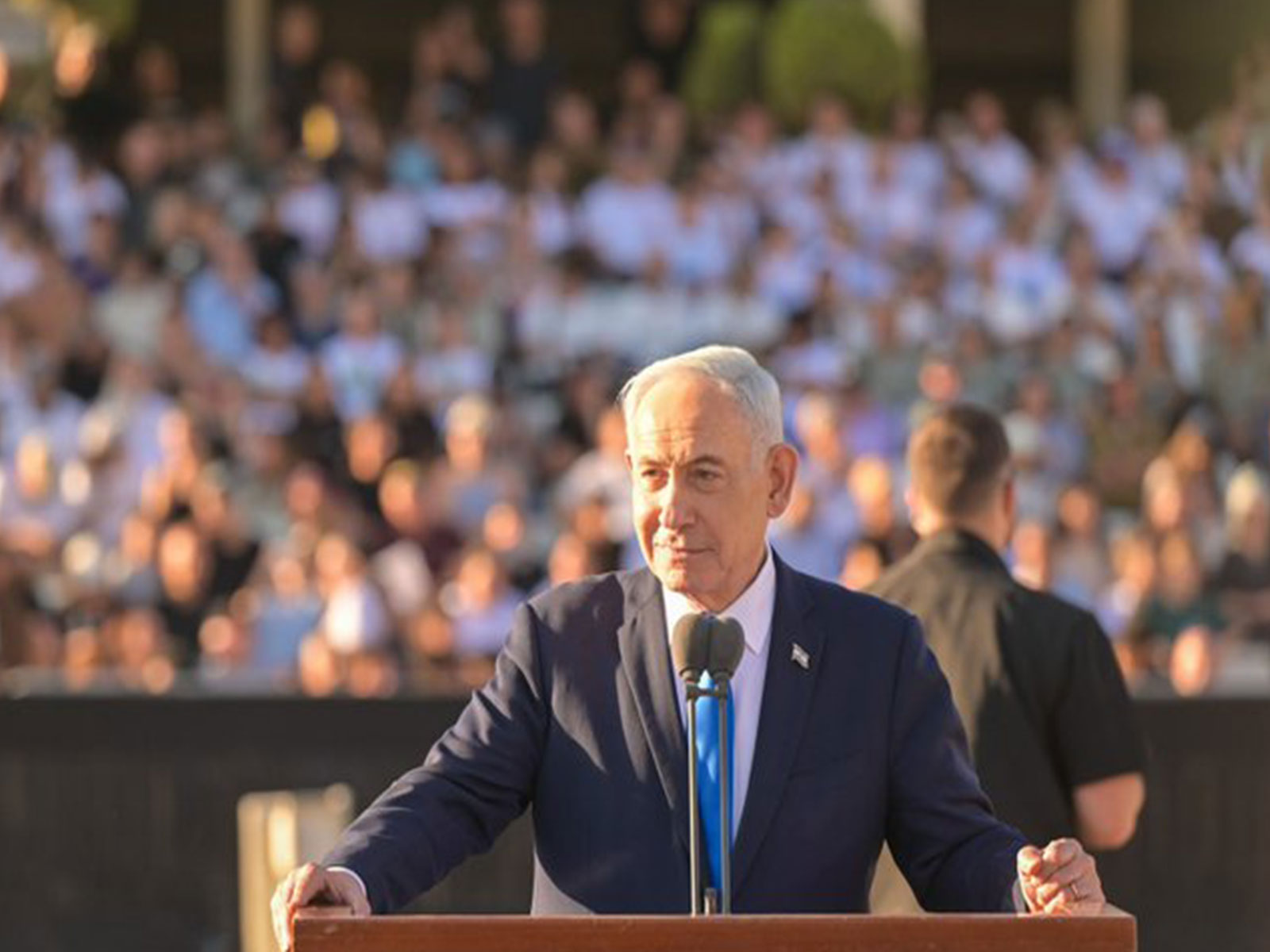 Israeli Prime Minister Benjamin Netanyahu speaks during an IDF cadets graduation ceremony at Bahad 1 in southern Israel. (Photo: X/@IsraeliPM)