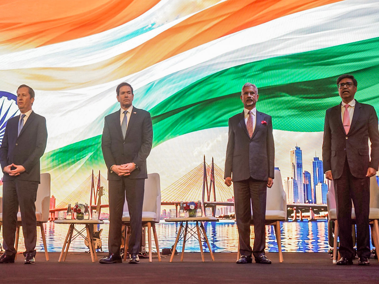 US Ambassador to India Sergio Gor, US Secretary of State Marco Rubio, External Affairs Minister S Jaishankar and Foreign Secretary Vikram Misri at the 250th anniversary celebrations of American Independence, in Mumbai (Photo/ANI)
