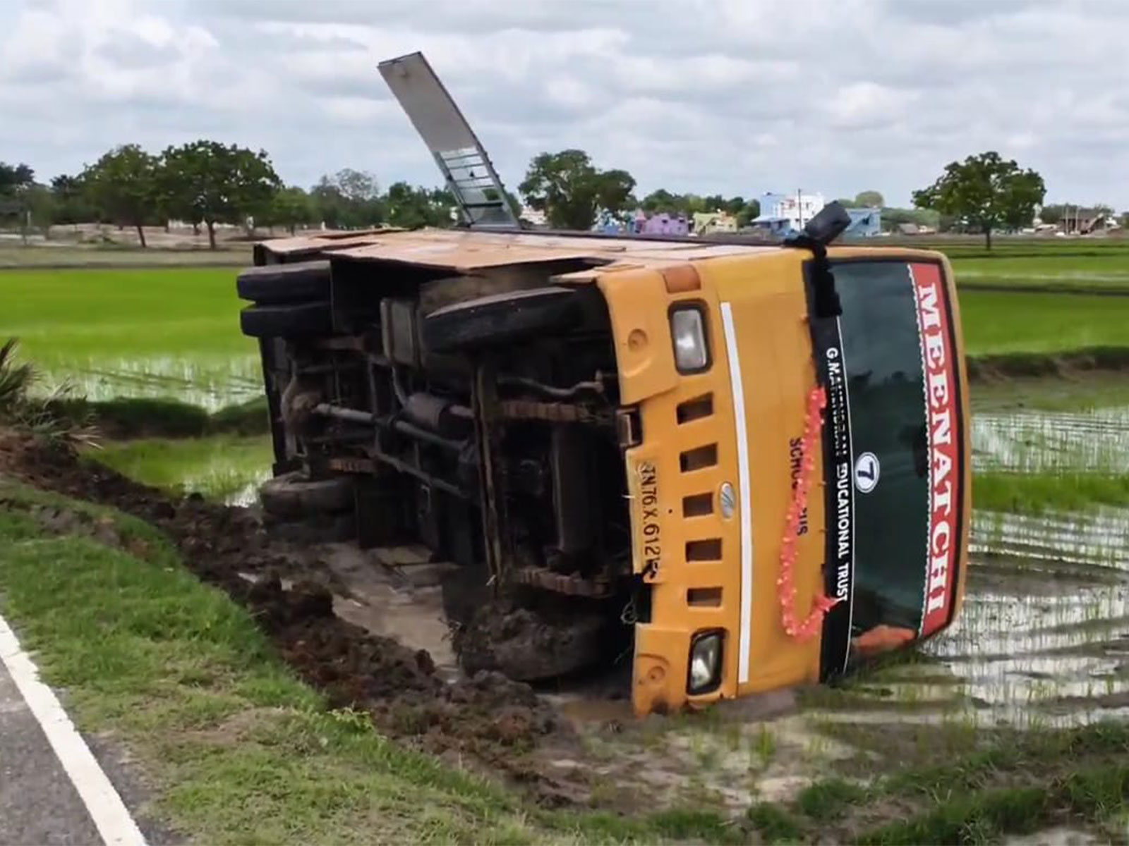 School van overturns in Ramanathapuram field (Photo: ANI)