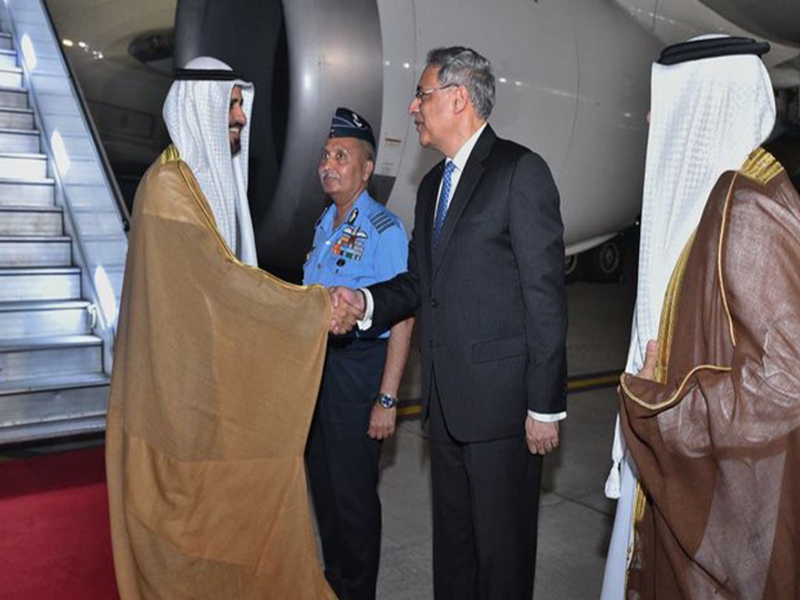 Sheikh Theyab bin Mohamed bin Zayed Al Nahyan, Deputy Chairman of the UAE's Presidential Court for Development and Fallen Heroes' Affairs, arrived in New Delhi on Thursday. (Photo: X/@MEAIndia)
