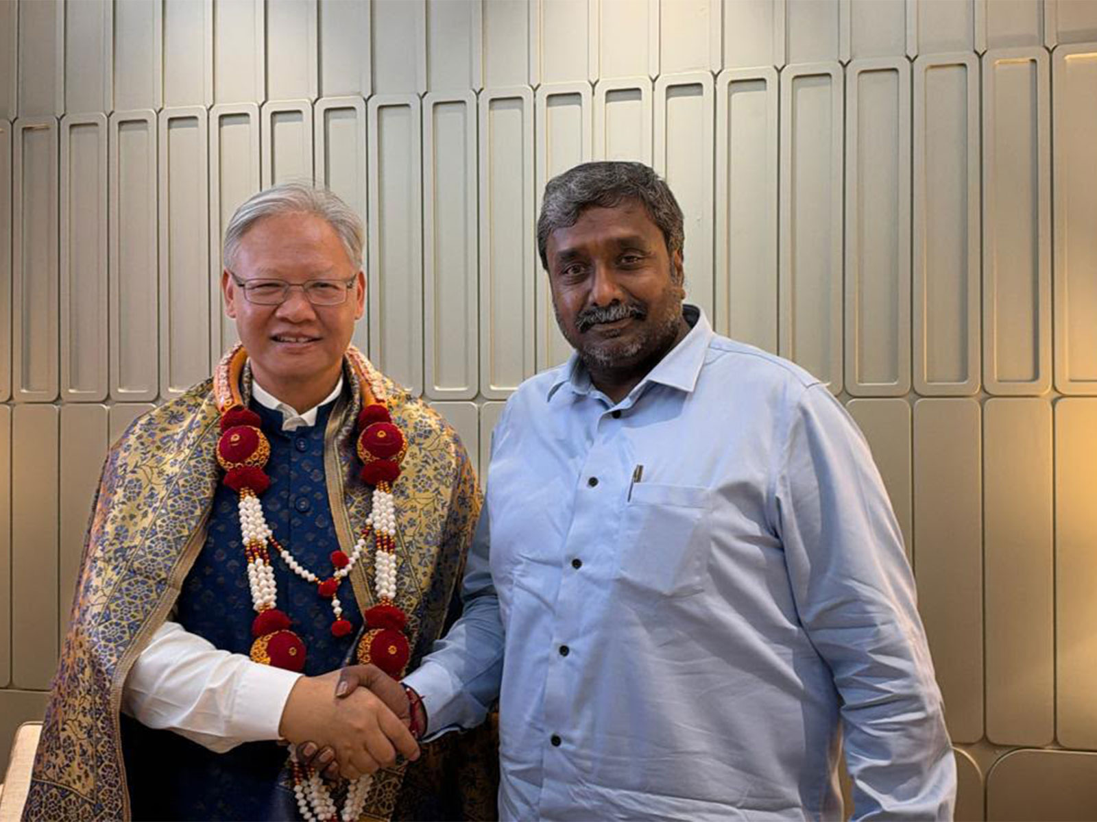 SE Sudheendra with Chinese Ambassador Xu Feihang (Photo/ANI)