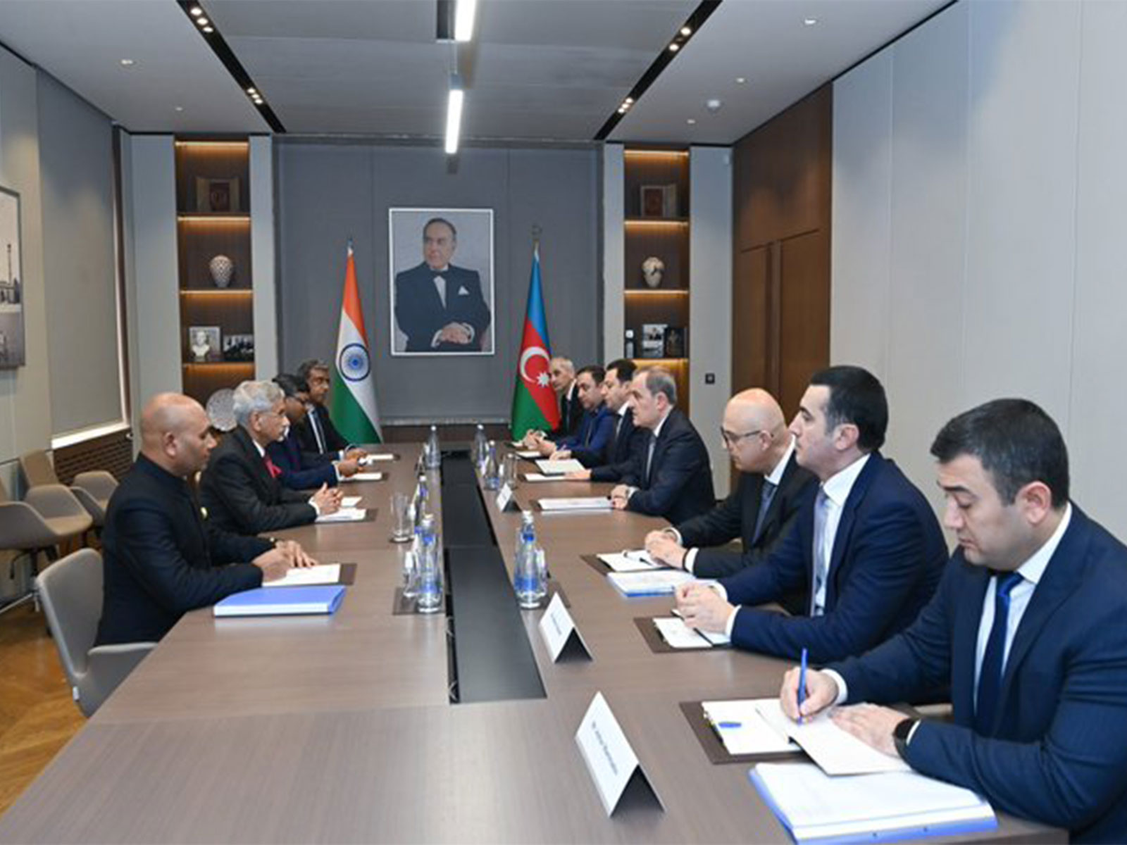 External Affairs Minister S Jaishankar meets Azerbaijani Foreign Minister Jeyhun Bayramov in Baku. (Photo: X/@AzerbaijanMFA)