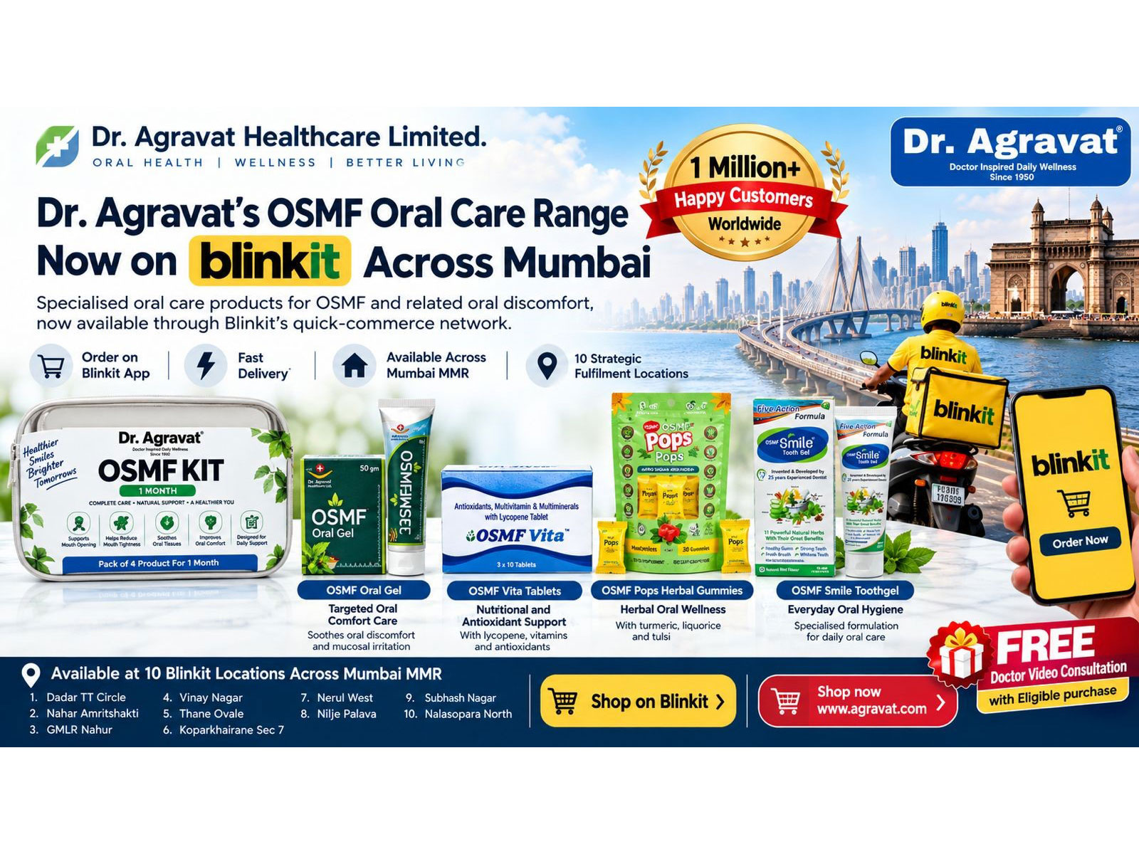 Dr. Agravat’s Award-Winning OSMF Mouth Opening Kit Oral Care Products Available on Blinkit for 10-Minute Delivery Across Mumbai