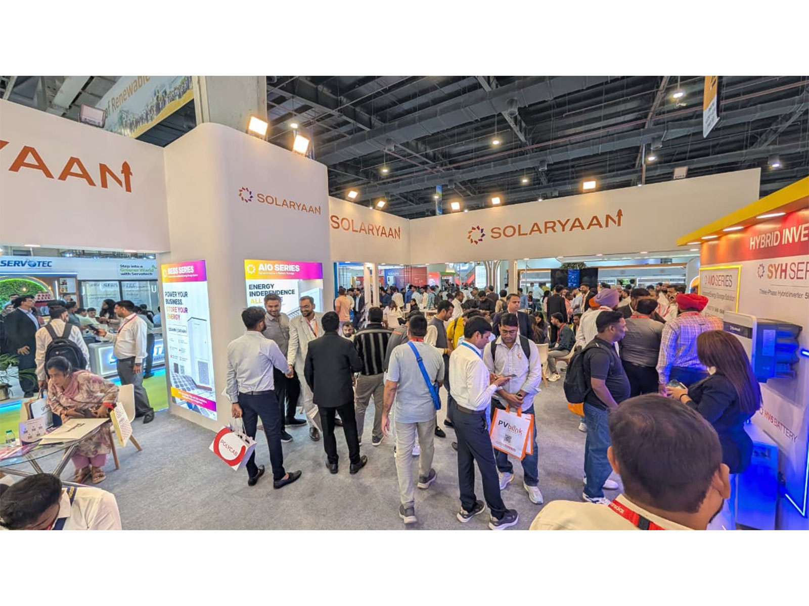 Solaryaan Stall showcasing Hybrid Inverters and Battery Storage Solutions for Homes, Businesses and Industry at REI Expo in Noida