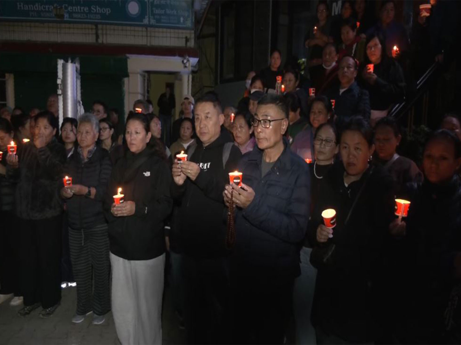 Tibetans hold candlelight vigil in Dharamshala for earthquake victims in Nakchu (Photo/ANI)