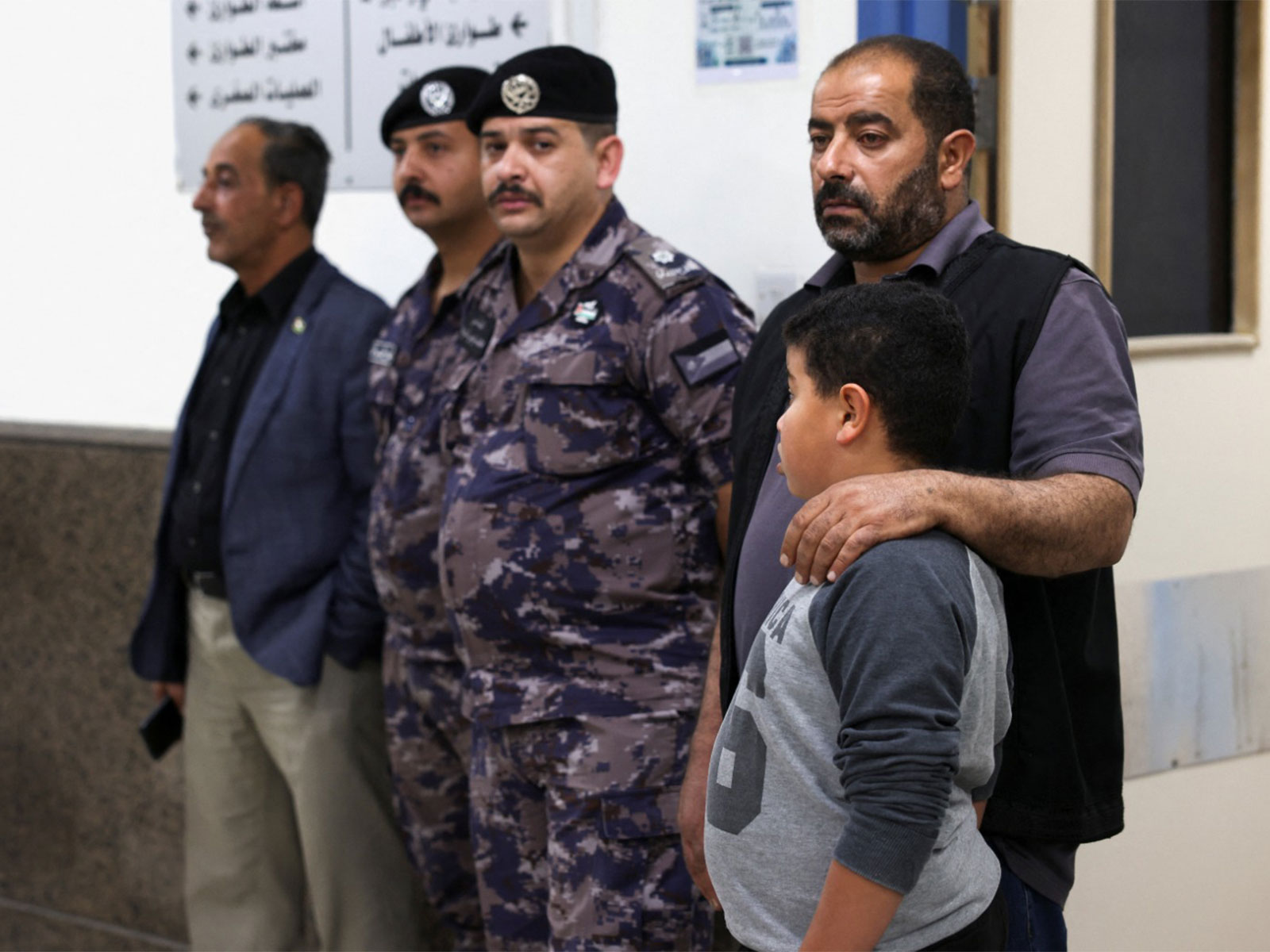 Security personnel stand inside Al-Karak Government Hospital, where some of the injured are receiving treatment after gunmen opened fire during a funeral at Hamoud Church, in Karak, Jordan, October 23, 2026 (Photo/Reuters)