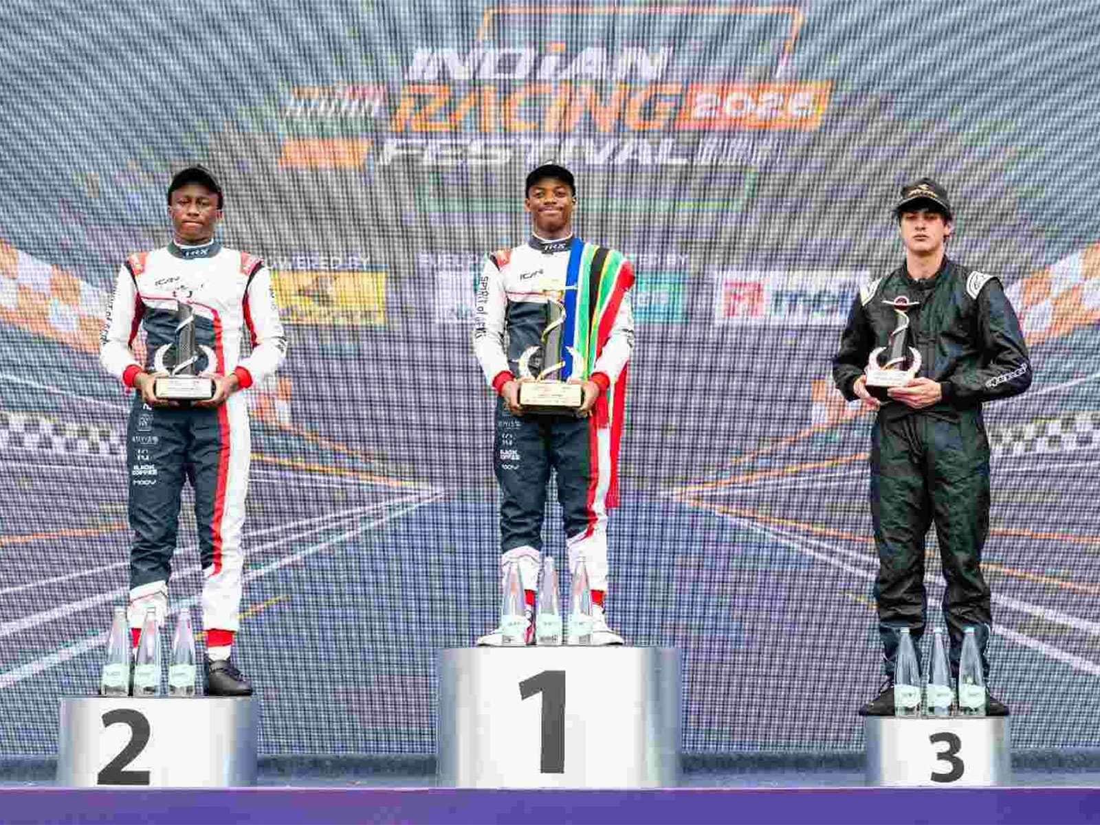 From left to right - Ntiyiso Mabunda, Luviwe Sambudla and Aryan Narola. (Photo: F4 Indian Championship)