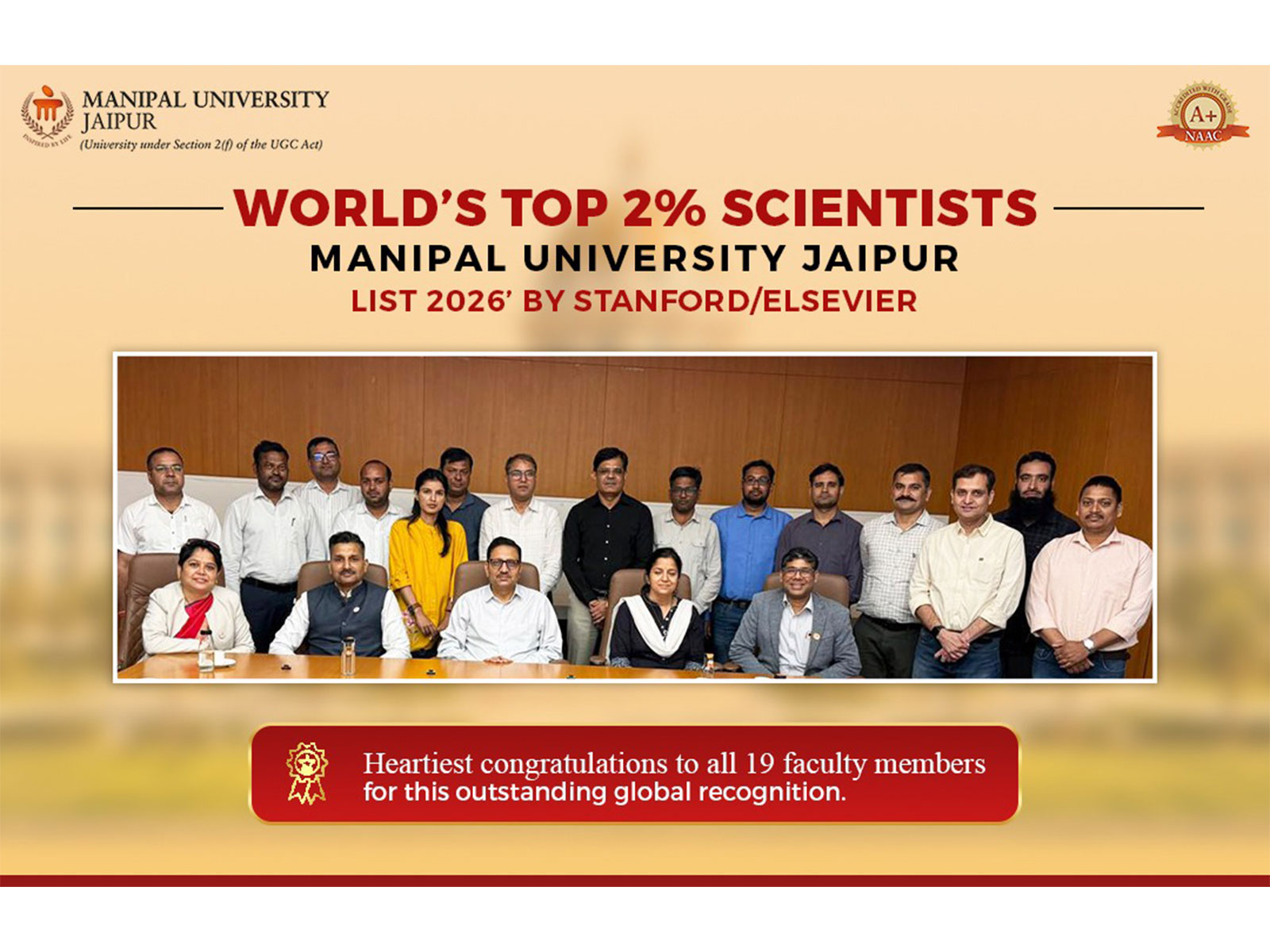 19 Researchers from Mnaipal University Jaipur felicitated by the university leadership