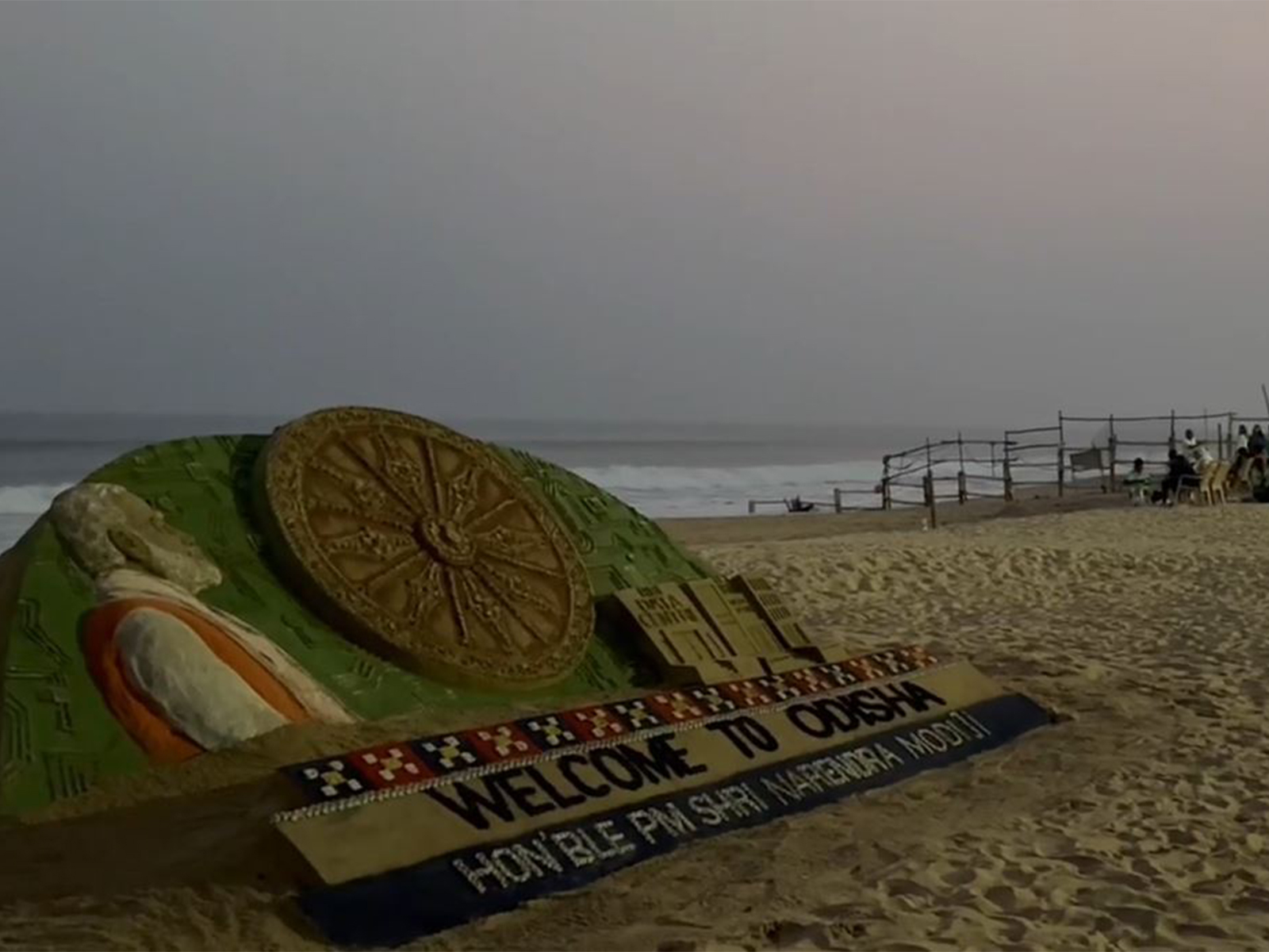 Sudarsan Pattnaik creates sand sculptures to welcome PM Modi in Odisha (Photo/ANI)