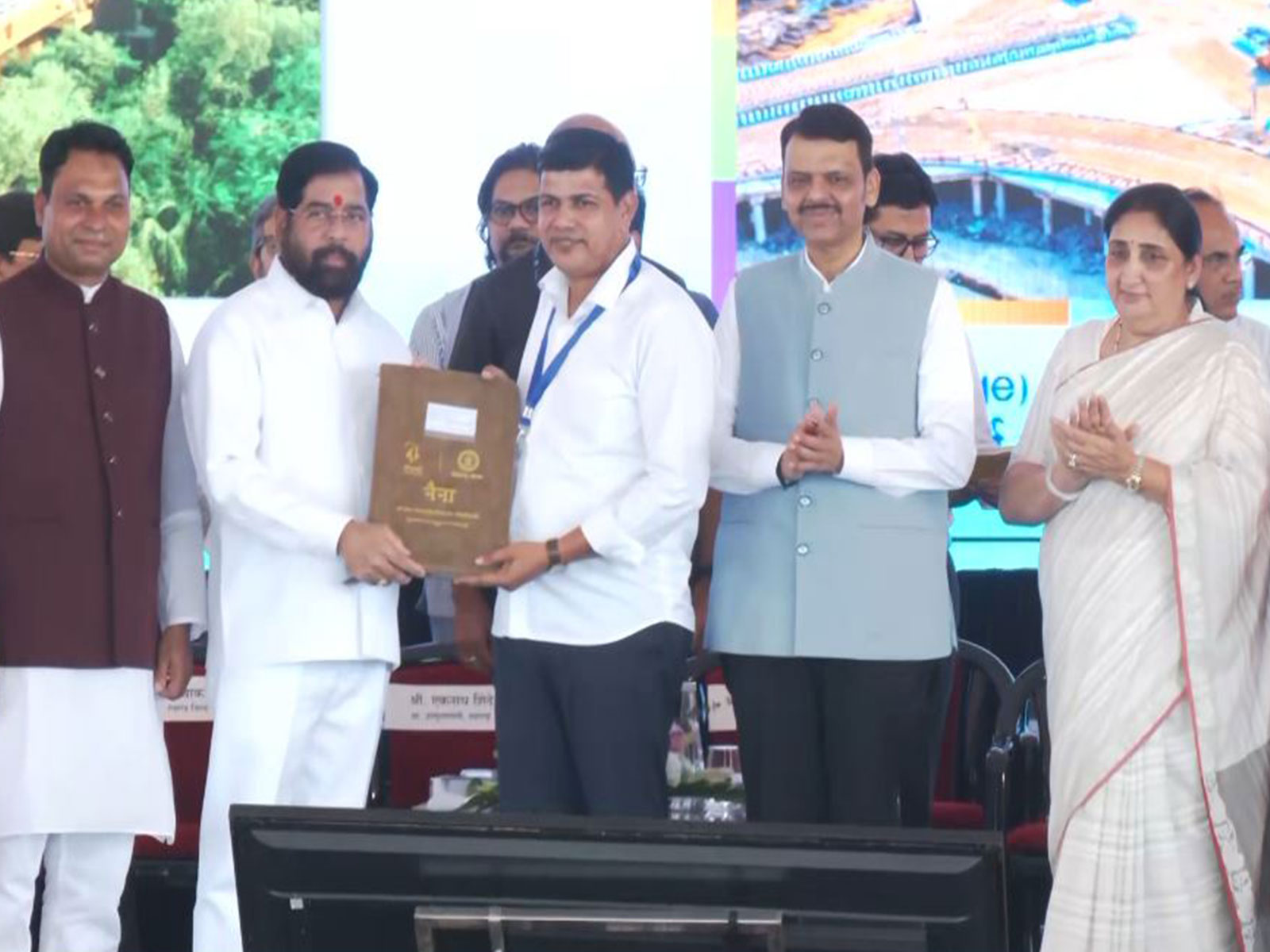 Maharashtra Chief Minister Devendra Fadnavis, along with Deputy Chief Ministers Eknath Shinde and Sunetra Pawar inaugurated development works (Photo/ANI)