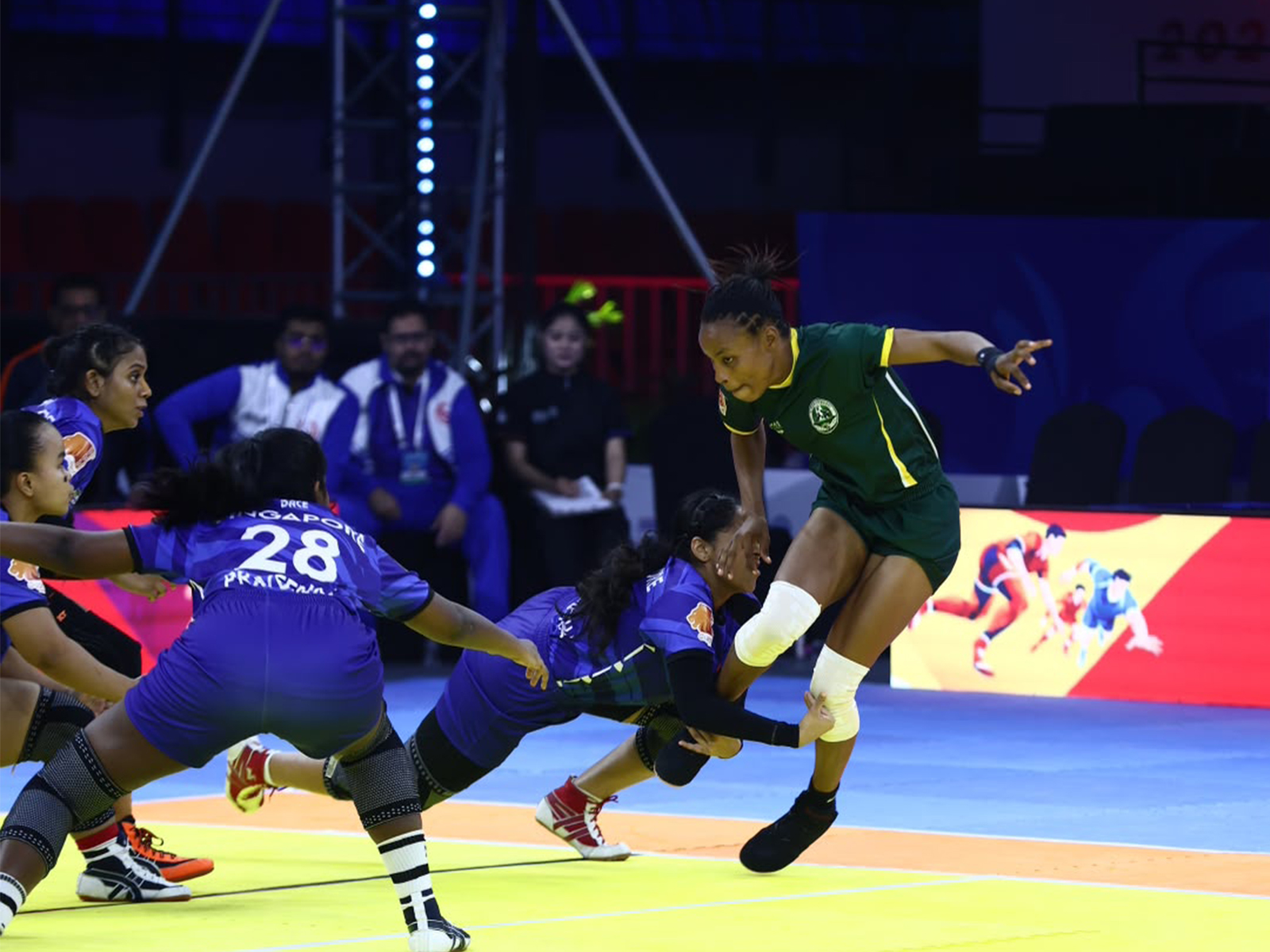 Nigeria and Singapore women Kabaddi players in action. (Photo: Commonwealth Kabaddi Championship)