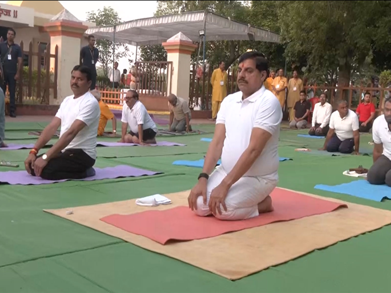 MP CM Mohan Yadav performing Yoga (Photo / ANI)
