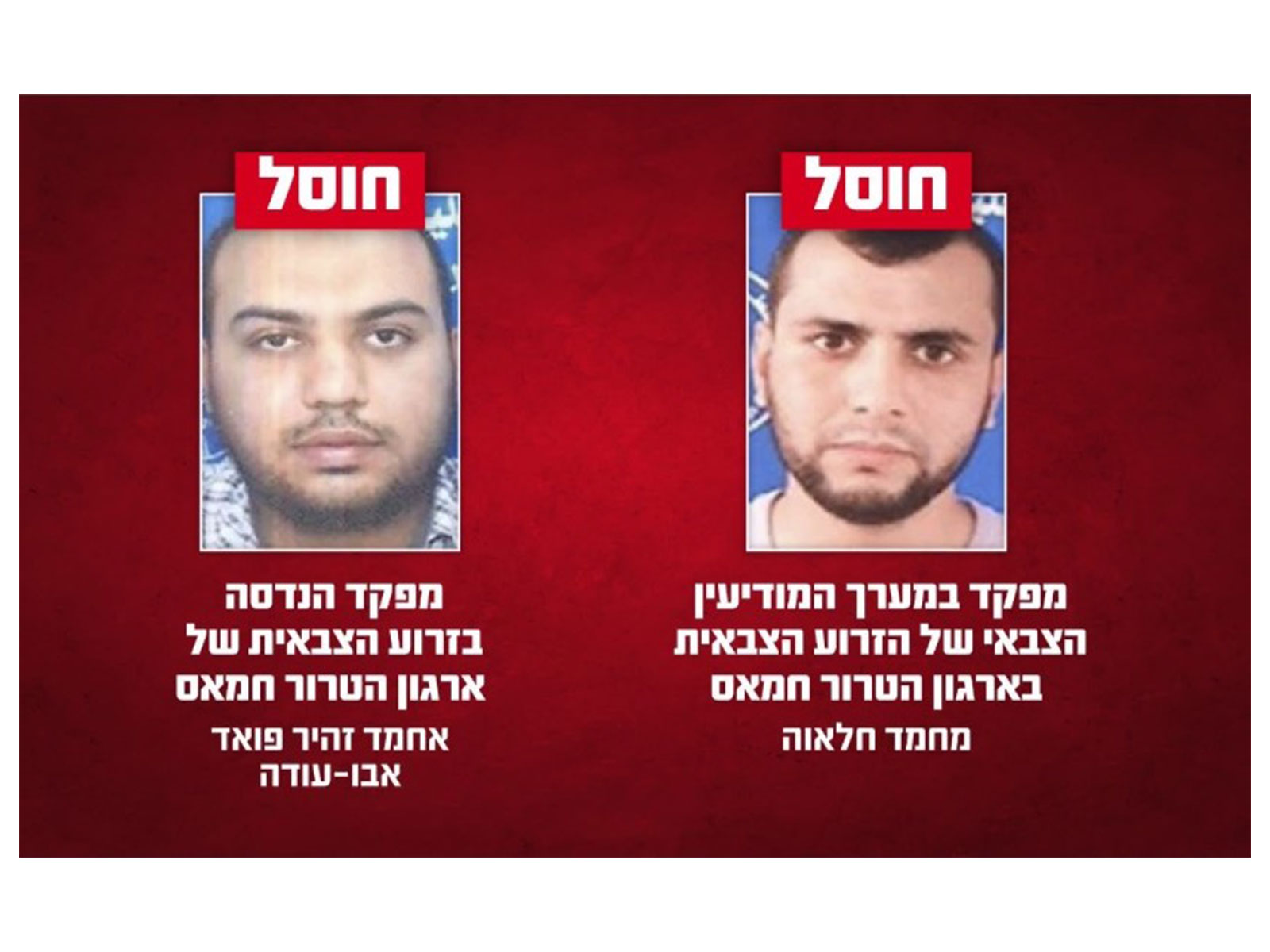 Hamas commanders Muhammad Khalawa and Ahmed Zaher Fouad Abu-Udeh (Photo/X/@IAFsite)