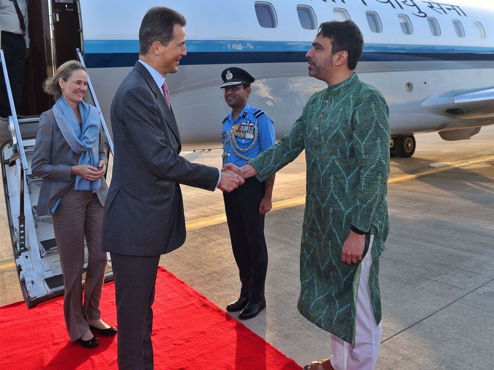  Liechtenstein's Hereditary Prince Alois received by MoS Jayant Singh in New Delhi (Photo/X/@MEAIndia)