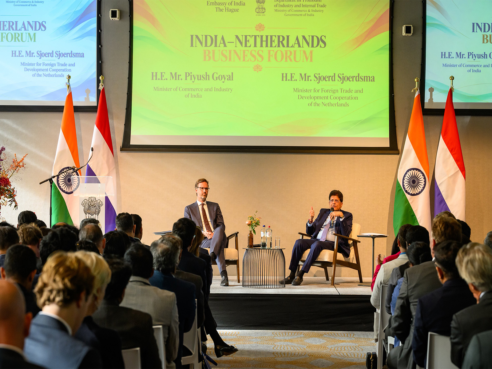 Union Minister of Commerce and Industry Piyush Goyal addresses  India-Netherlands Business Forum in The Hague. (Photo/@PiyushGoyal)