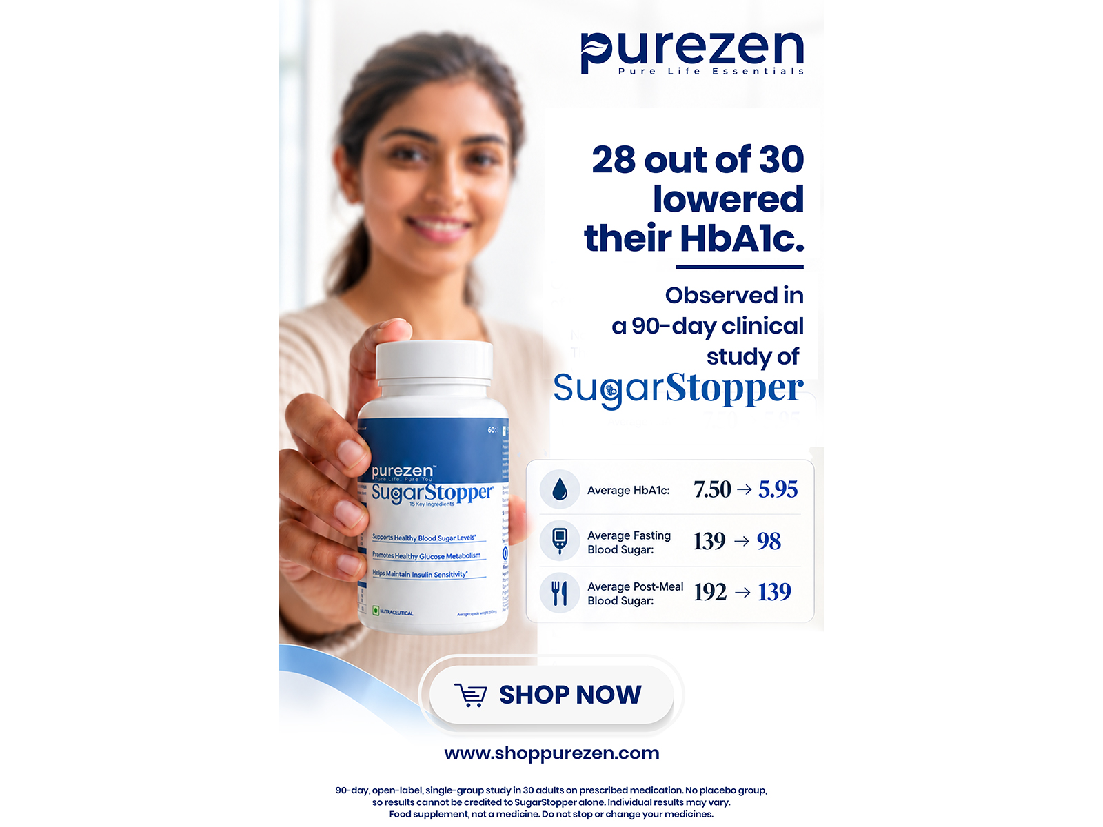 Purezen's SugarStopper Clinical Study Shows Average HbA1c Drop from 7.5% to 5.95% in 90 Days