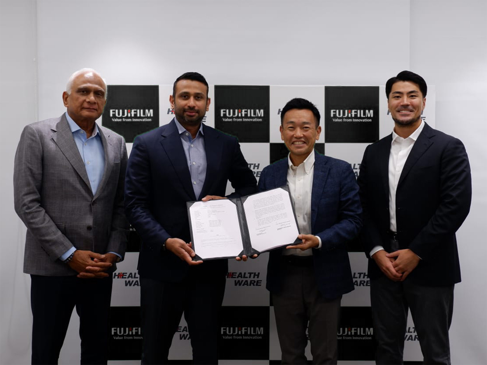 Left to Right: Ram Narayan, Chairman, Healthware; Tarun Narayan, MD, Healthware; Koji Wada, MD, Fujifilm India; Kai Yoshida, Sr. Manager, Fujifilm India