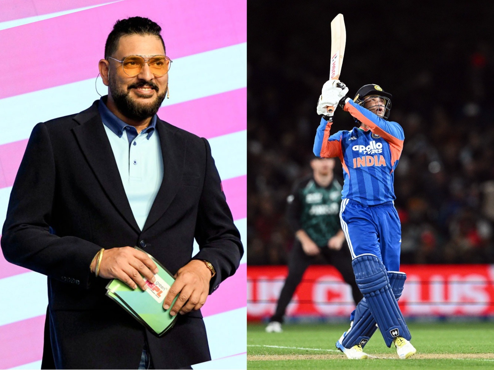 Yuvraj Singh (L) and Abhishek Sharma. (Photo: ANI)
