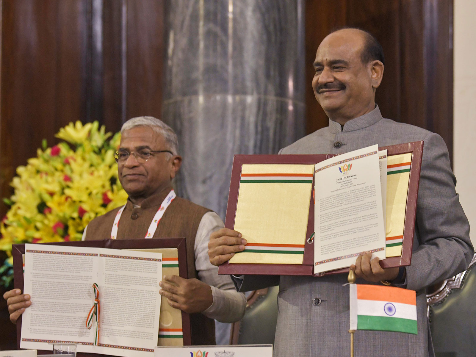 Lok Sabha Speaker Om Birla and Rajya Sabha Deputy Chairman Harivansh Narayan Singh  (Photo/ANI)
