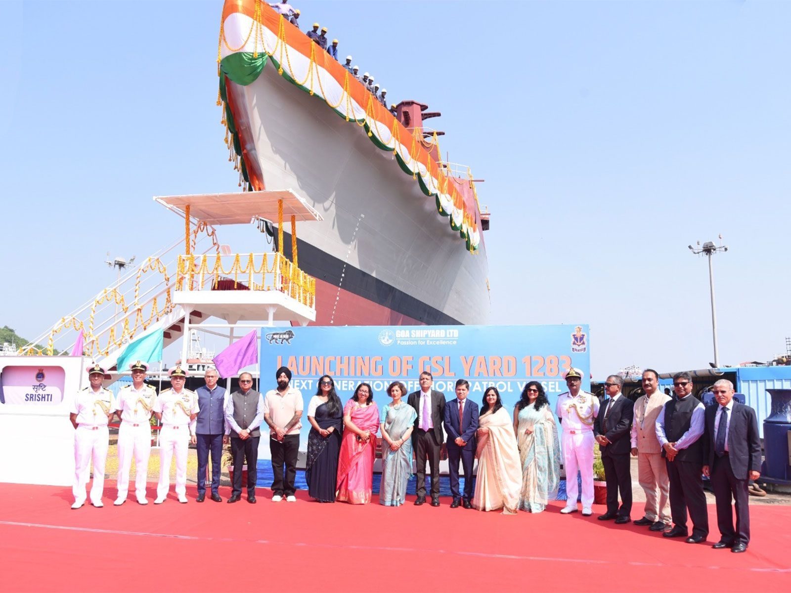 Goa Shipyard launches Next Generation Offshore Patrol Vessel INS Srishti (Photo/PIB)