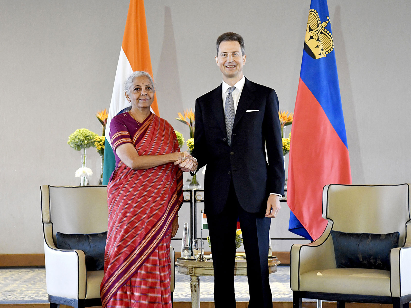 Union Minister Nirmala Sitharaman and Liechtenstein's Hereditary Prince Alois (Photo/ANI)