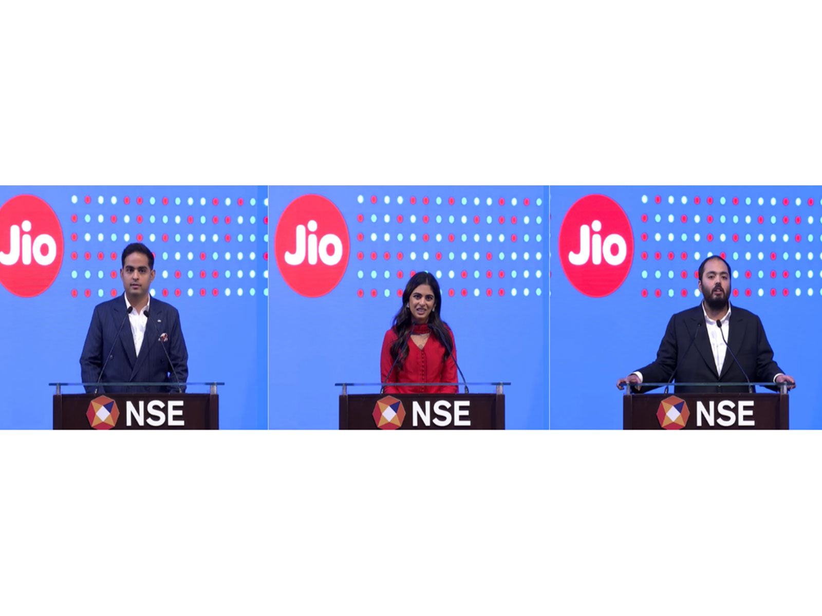 Akash Ambani, Managing Director of Jio Platforms Limited; Isha Ambani, Director at Jio Platforms; Anant Ambani, Director at Jio Platforms (Photo/@RelianceUpdates)