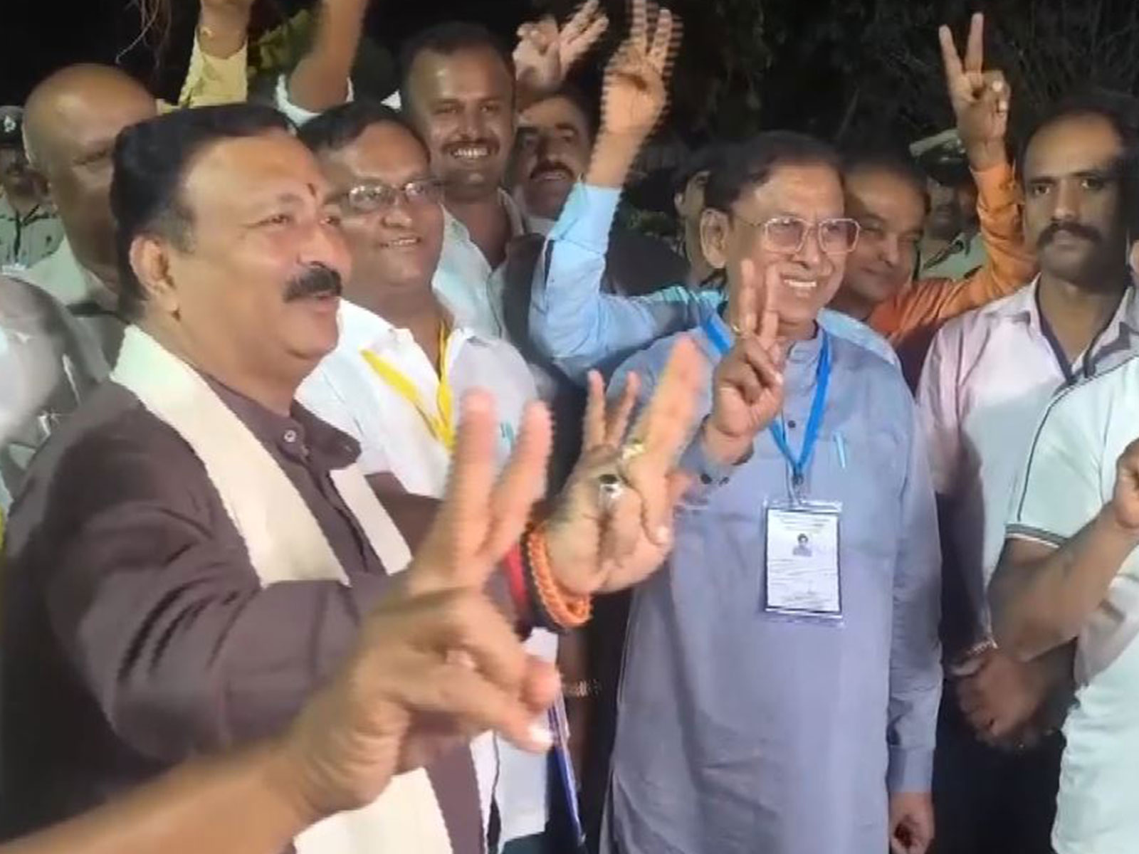 BJP candidate S V Sankanur celebrating his victory in the Karnataka Legislative Council elections (Photo/ANI)
