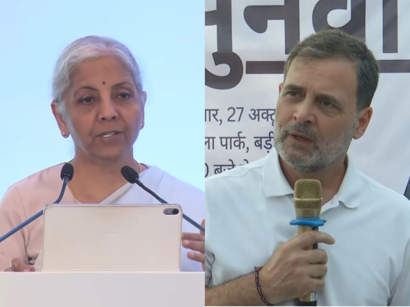 Union Finance Minister Nirmala Sitharaman and Congress MP Rahul Gandhi. (Photo: ANI)