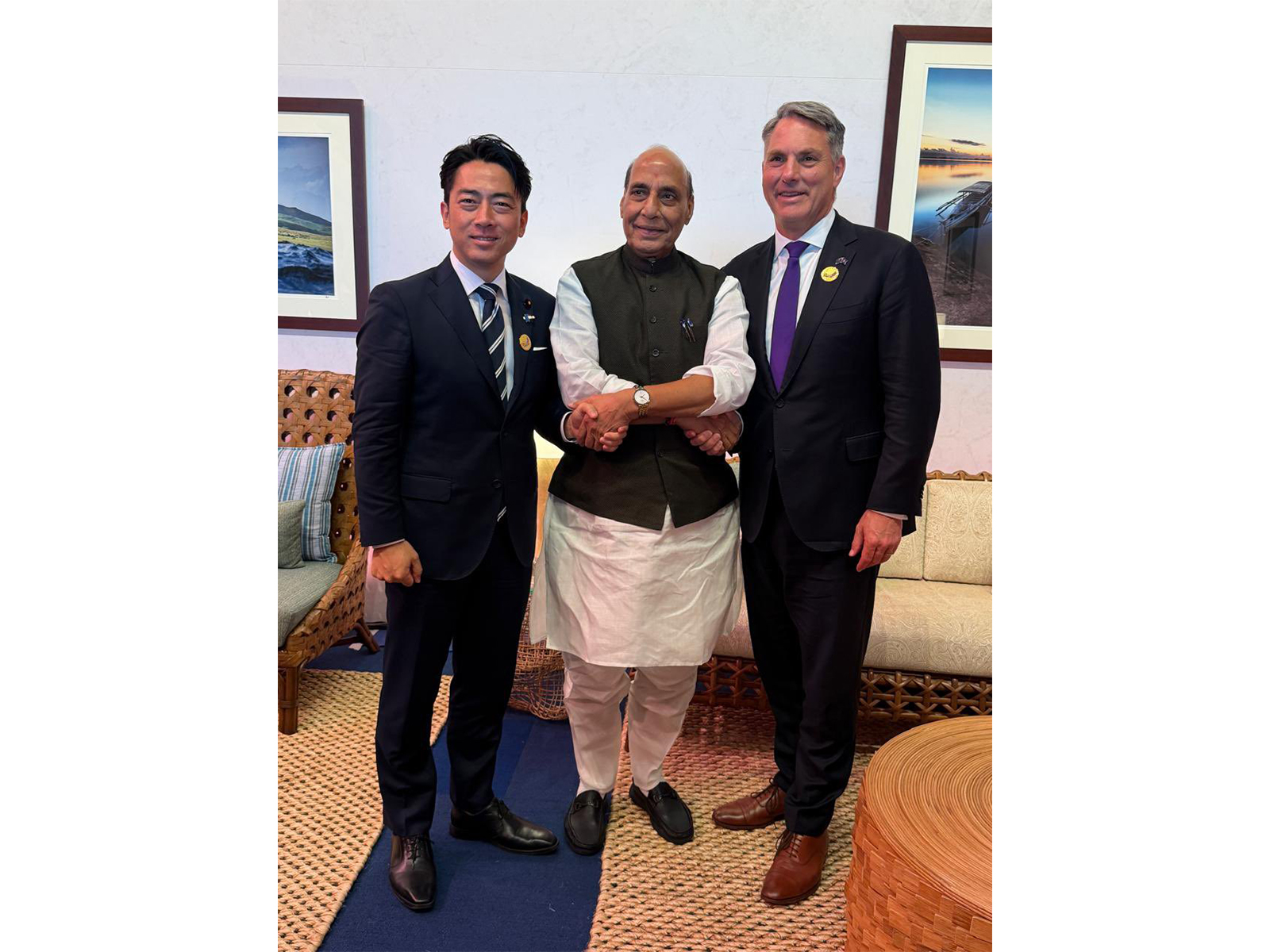 Defence Minister Rajnath Singh (middle) with Japanese Defense minister  Shinjirō Koizumi, (left), and Australian Defence Minister Richard Marles (Photo/X@rajnathsingh)