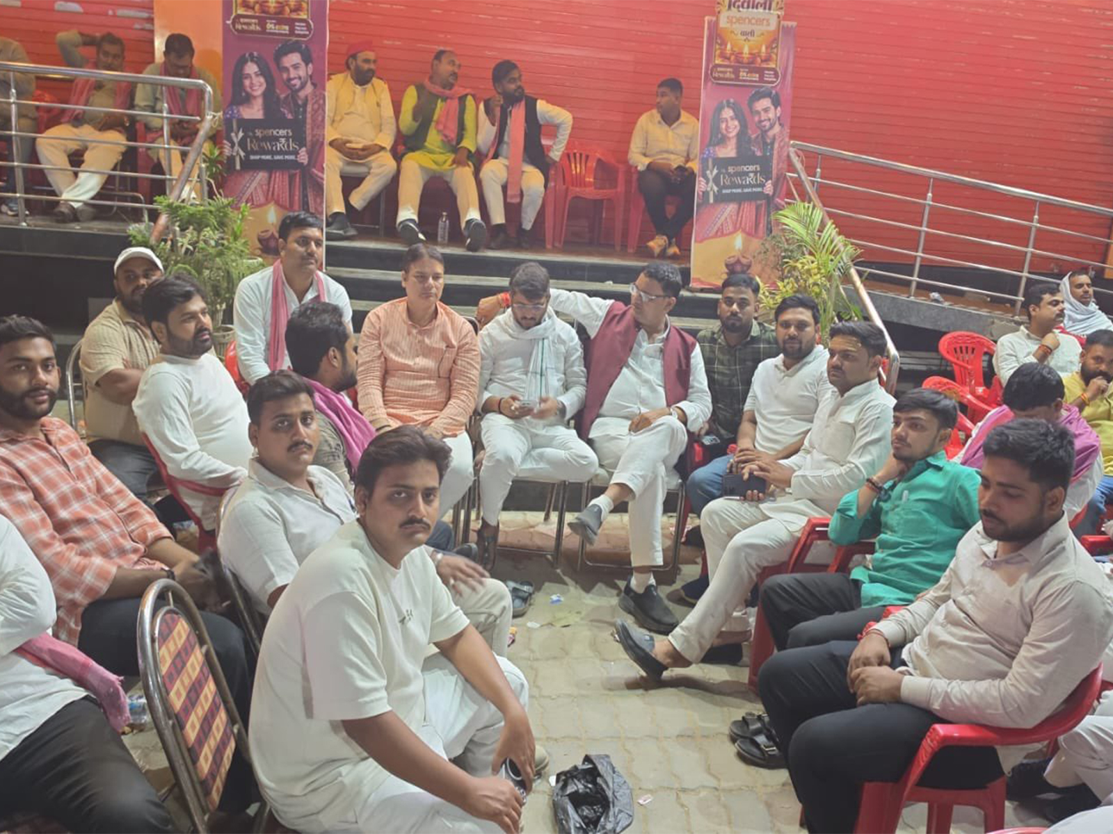Samajwadi Party workers gather outside a counting centre to stay vigilant during UP MLC poll vote counting (Photo: x/@yadavakhilesh)
