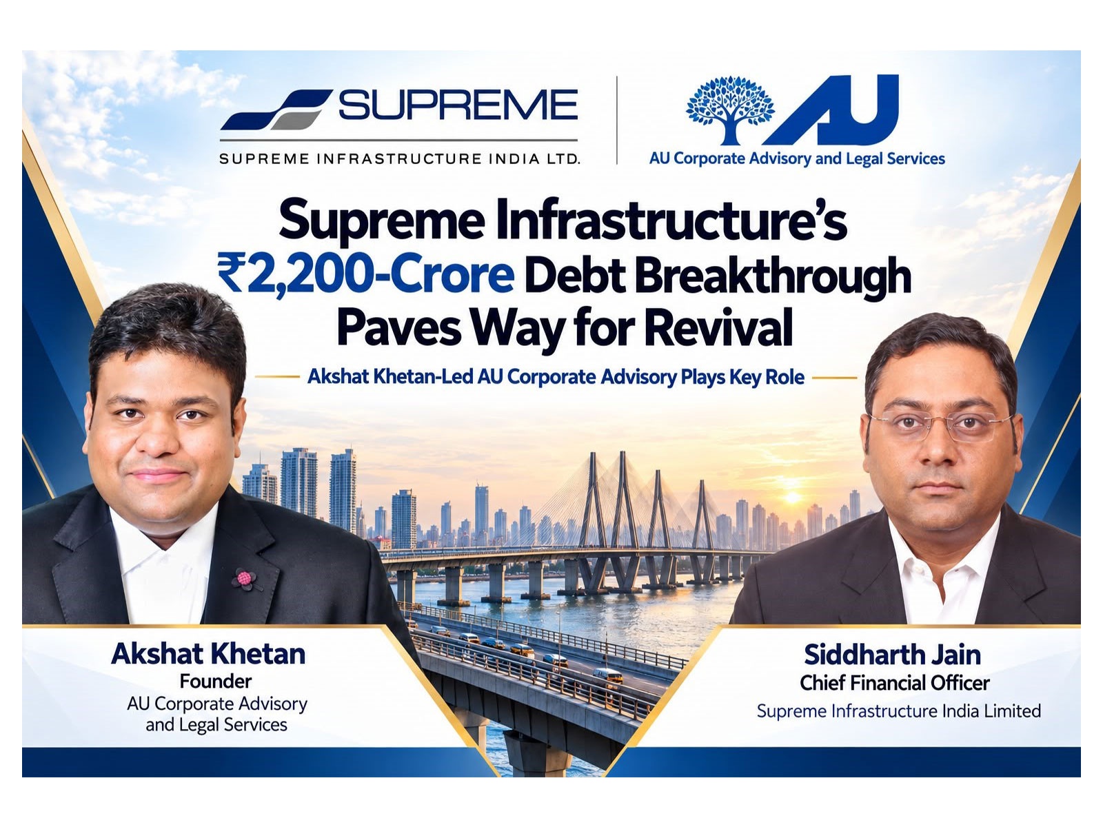 Supreme Infrastructure moves closer to resolving ₹2,200 crore in legacy debt, with AU Corporate Advisory playing a key role in the restructuring.