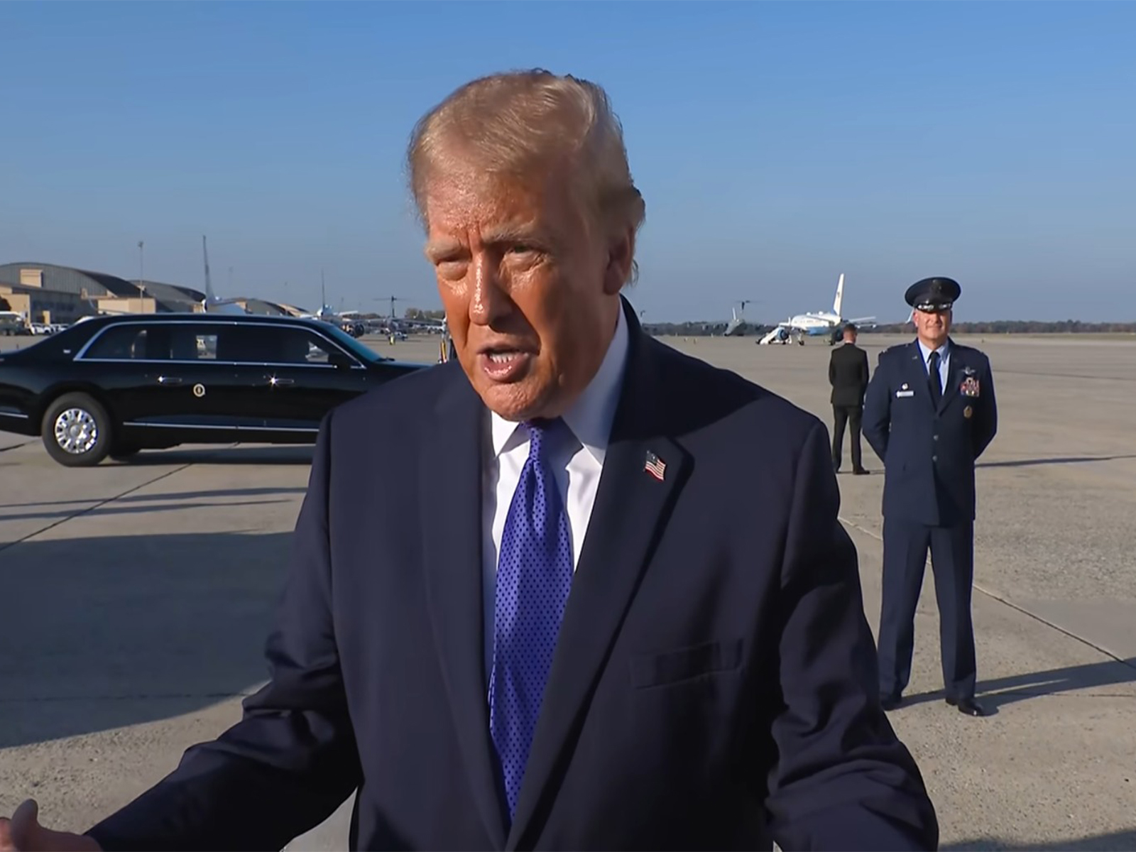 US President Donald Trump speaks with the media as he arrives at Joint Base Andrews, Maryland, US. (Photo/YouTube)
