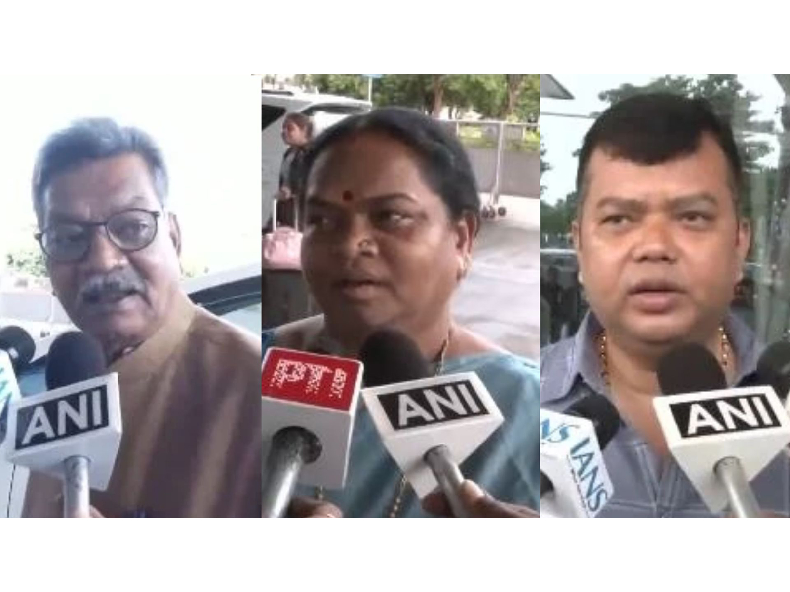 LoP in state Legislative Assembly Charan Das Mahant, Congress MP Phulo Devi Netam and Congress MLA Sandeep Sahu (Photo/ ANI)