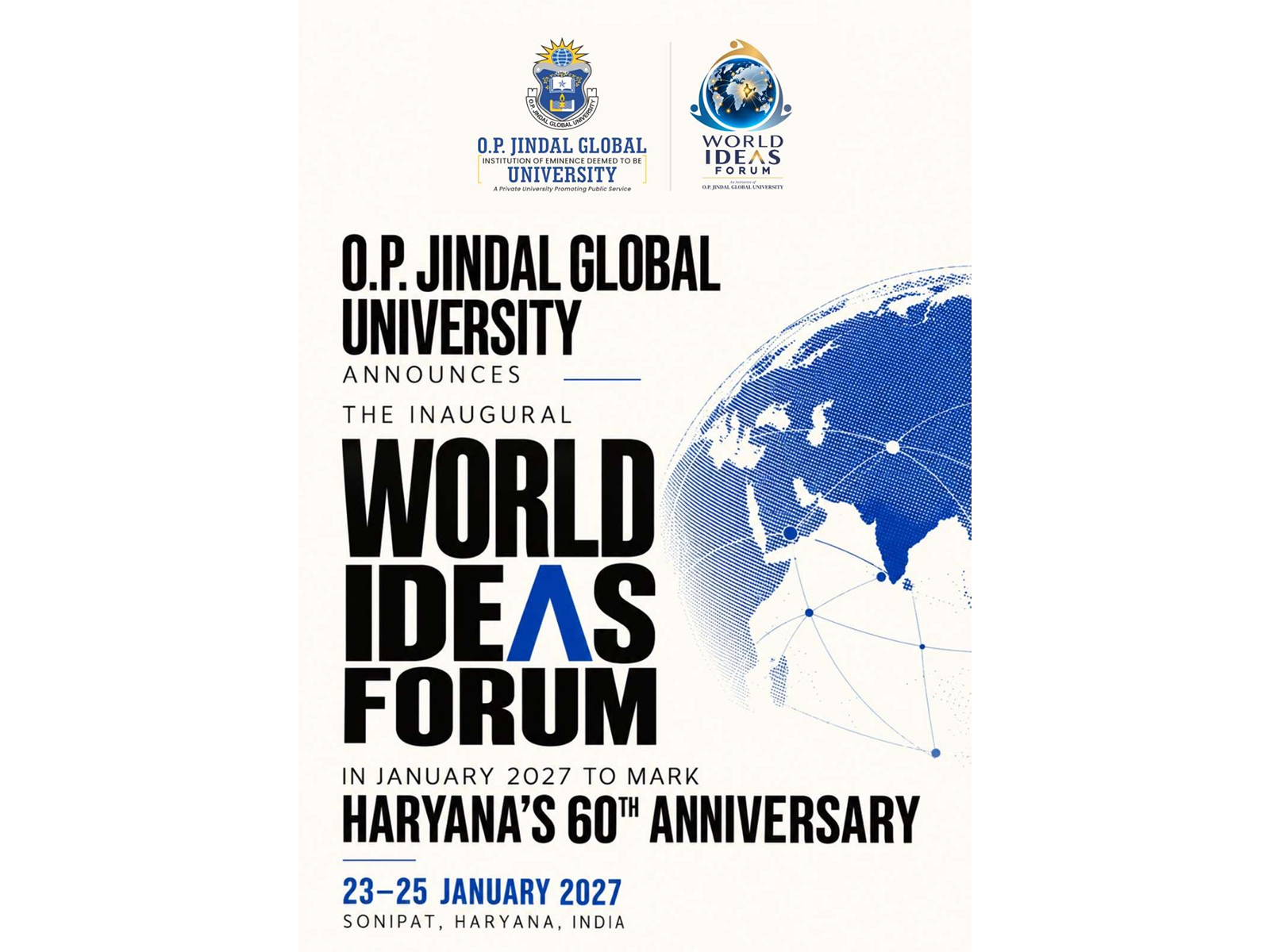 O.P. Jindal Global University Announces the Inaugural World Ideas Forum in January 2027 to Mark Haryana’s 60th Anniversary