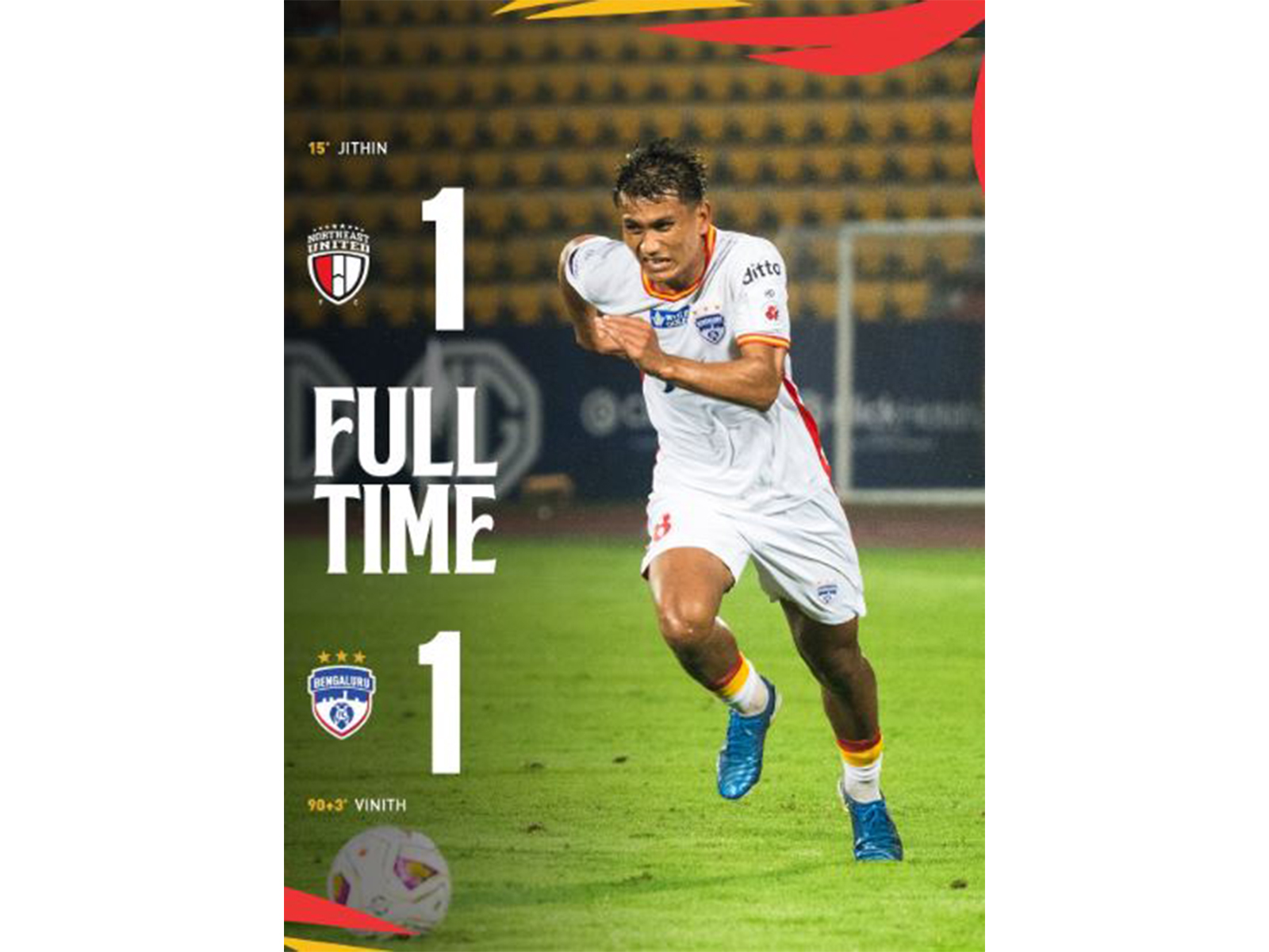 Bengaluru FC secured a 1-1 draw against NorthEast United FC. (Photo: @bengalurufc X)