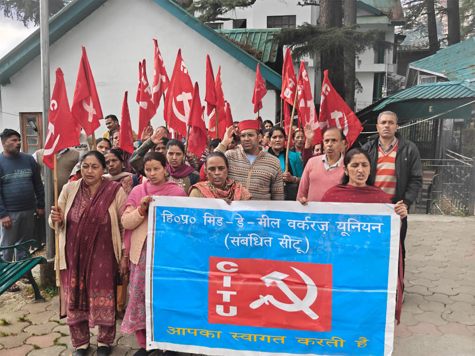 Mid-Day Meal Workers Union staged protests across several blocks in Himachal Pradesh (Photo/ANI)