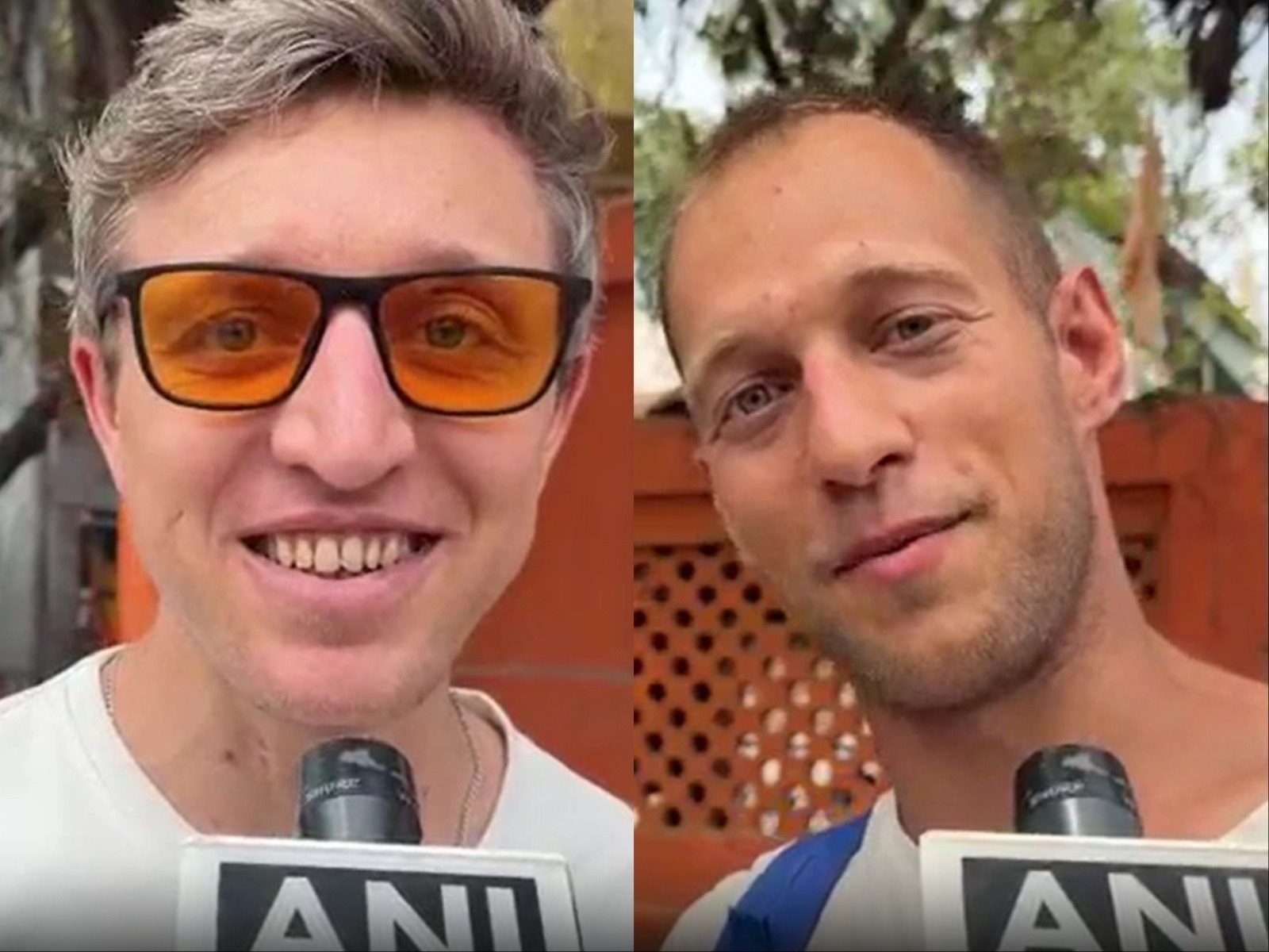 Tourists from Ukraine (L) and Russia (R) at Simhastha Kumbh in Nashik (Photo/ANI)